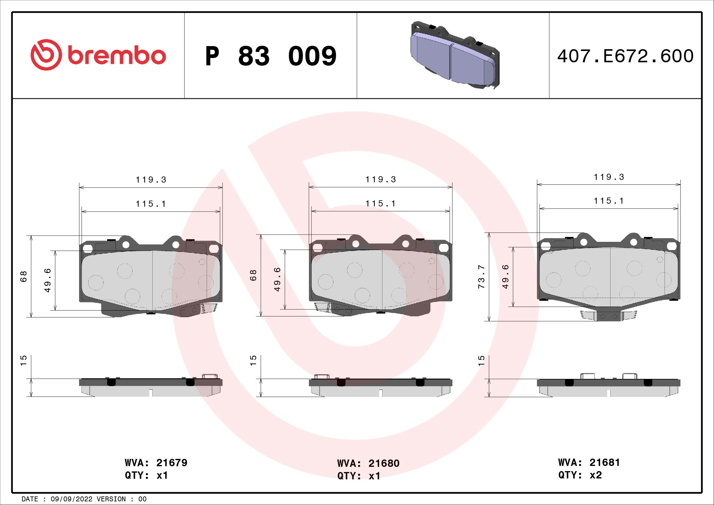 BREMBO 1001063202 P83009 - Első fékbetét készlet