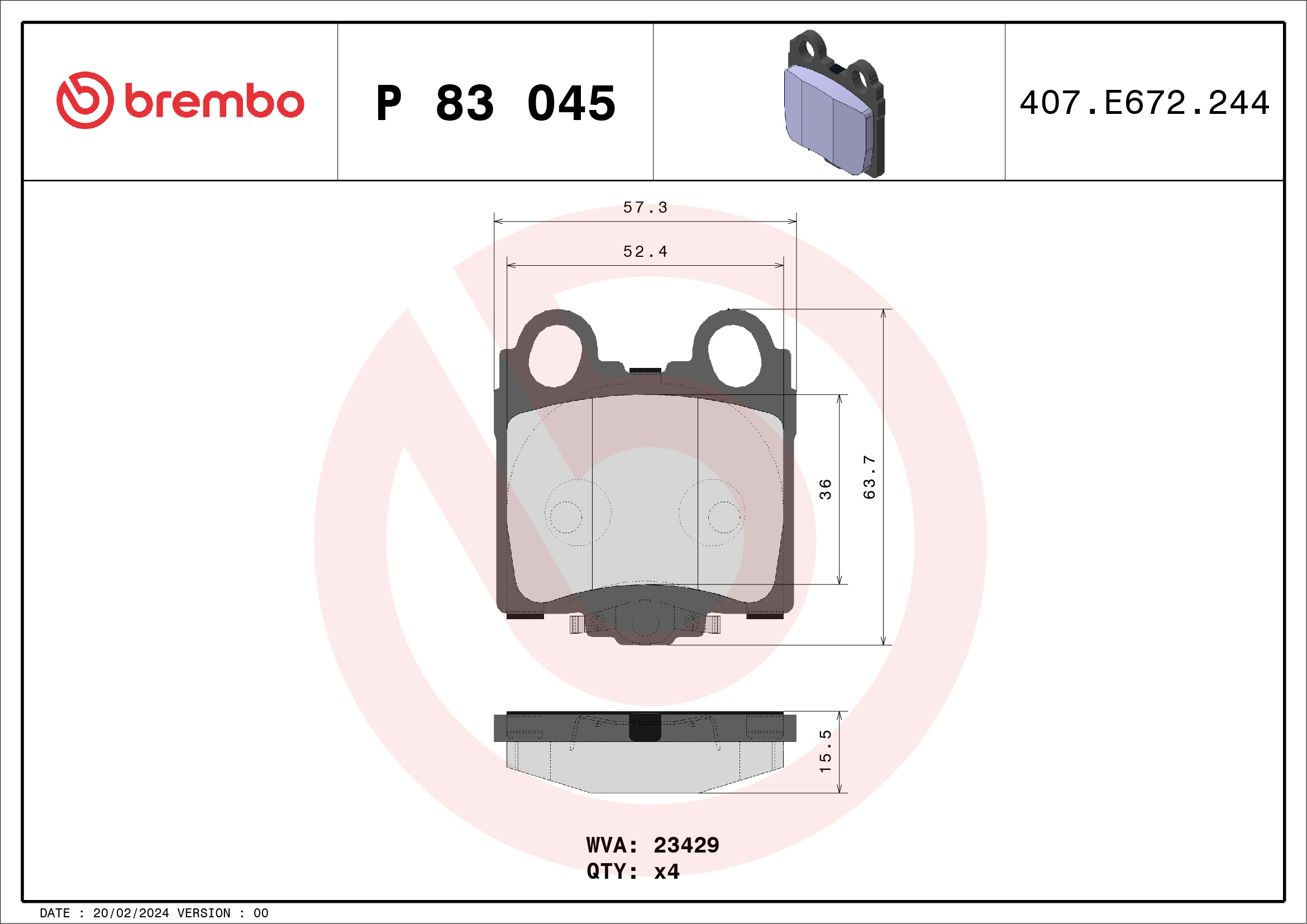 BREMBO P83045 Fékbetét készlet, tárcsafék