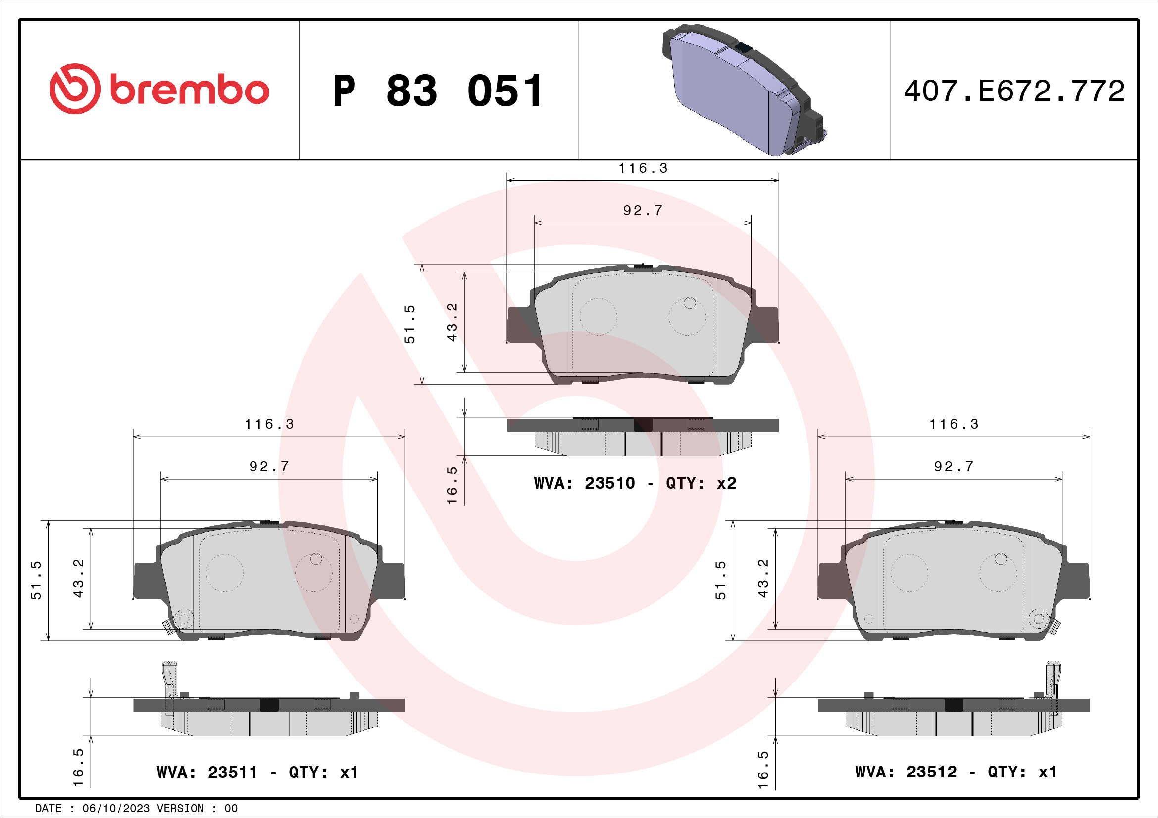 BREMBO P83051 Fékbetét készlet, tárcsafék