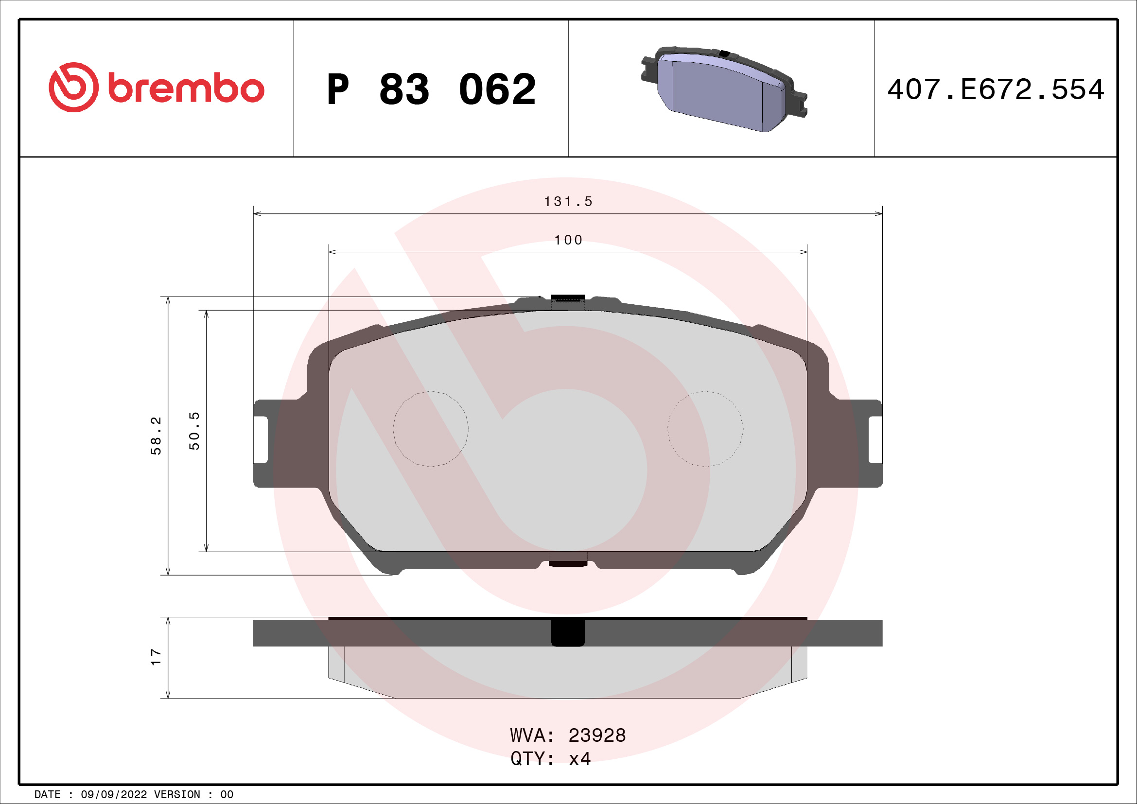 BREMBO BREP83062 fékbetét készlet, tárcsafék