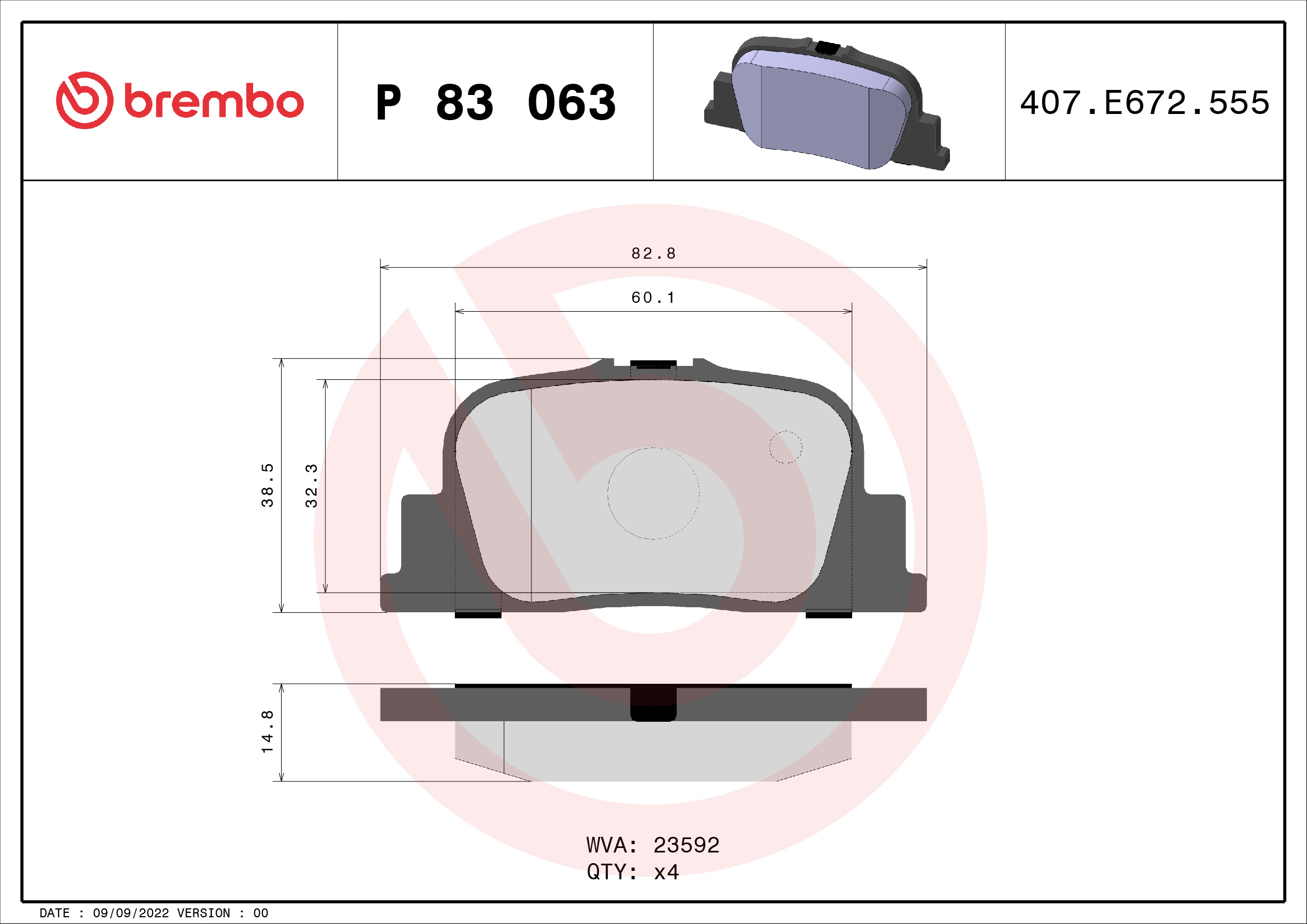 BREMBO BREP83063 fékbetét készlet, tárcsafék