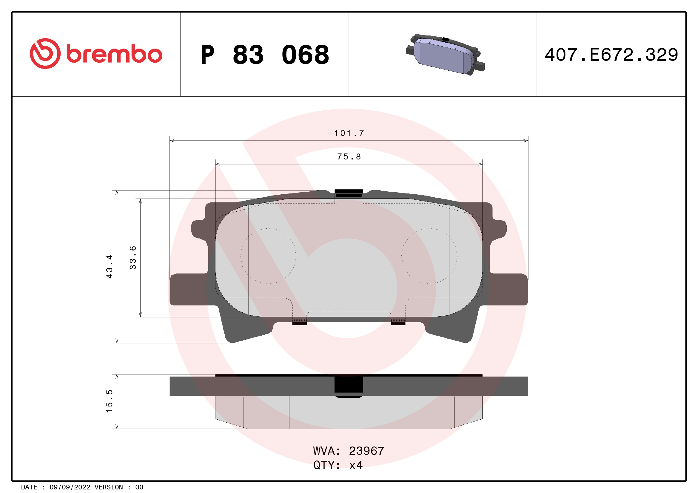 BREMBO BP83068 Fékbetét készlet, tárcsafék