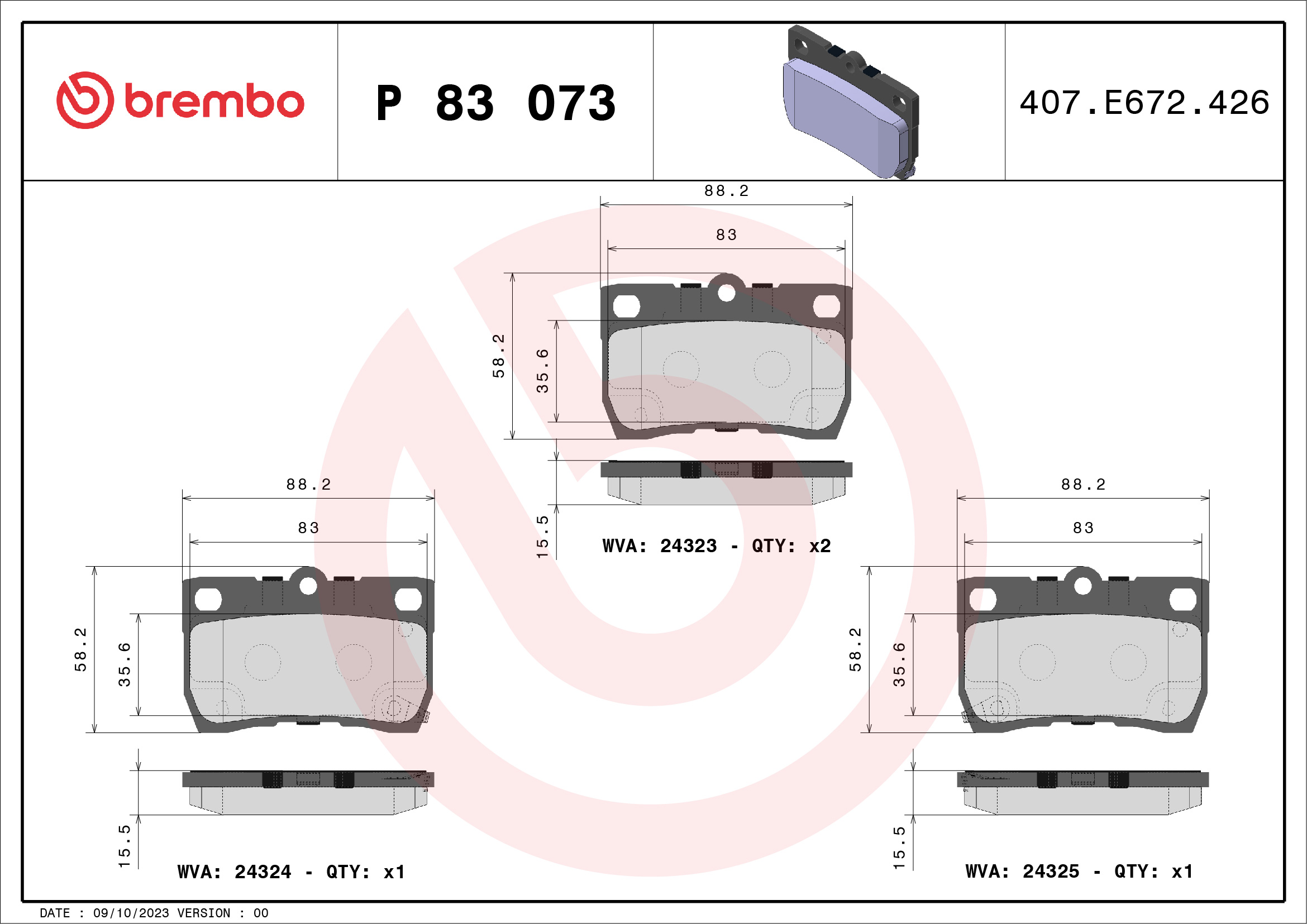 BREMBO BP83073 Fékbetét készlet, tárcsafék