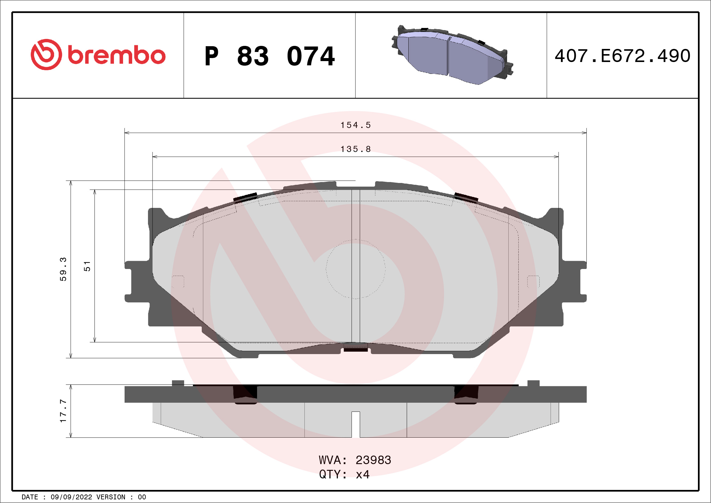 BREMBO BREP83074 fékbetét készlet, tárcsafék