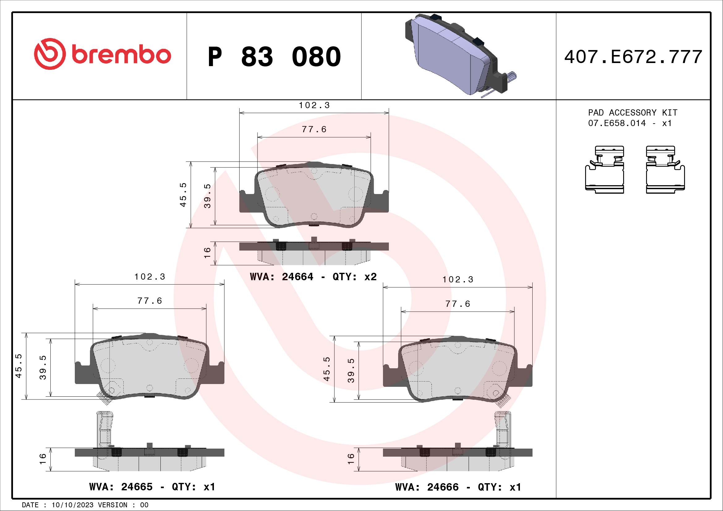 BREMBO BP83080 Fékbetét készlet, tárcsafék