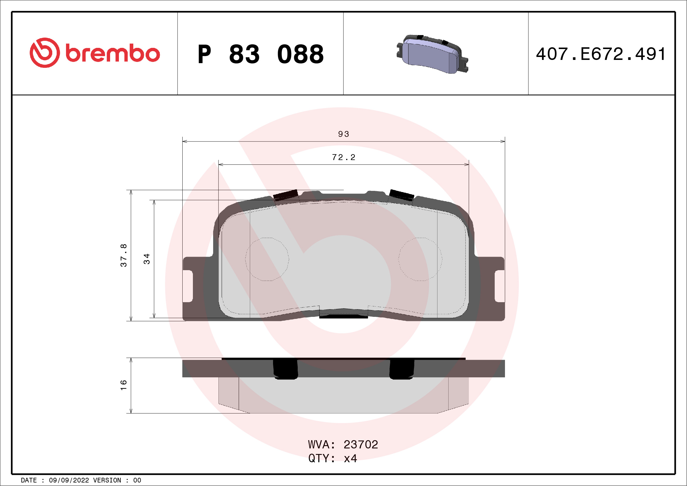 BREMBO BREP83088 fékbetét készlet, tárcsafék