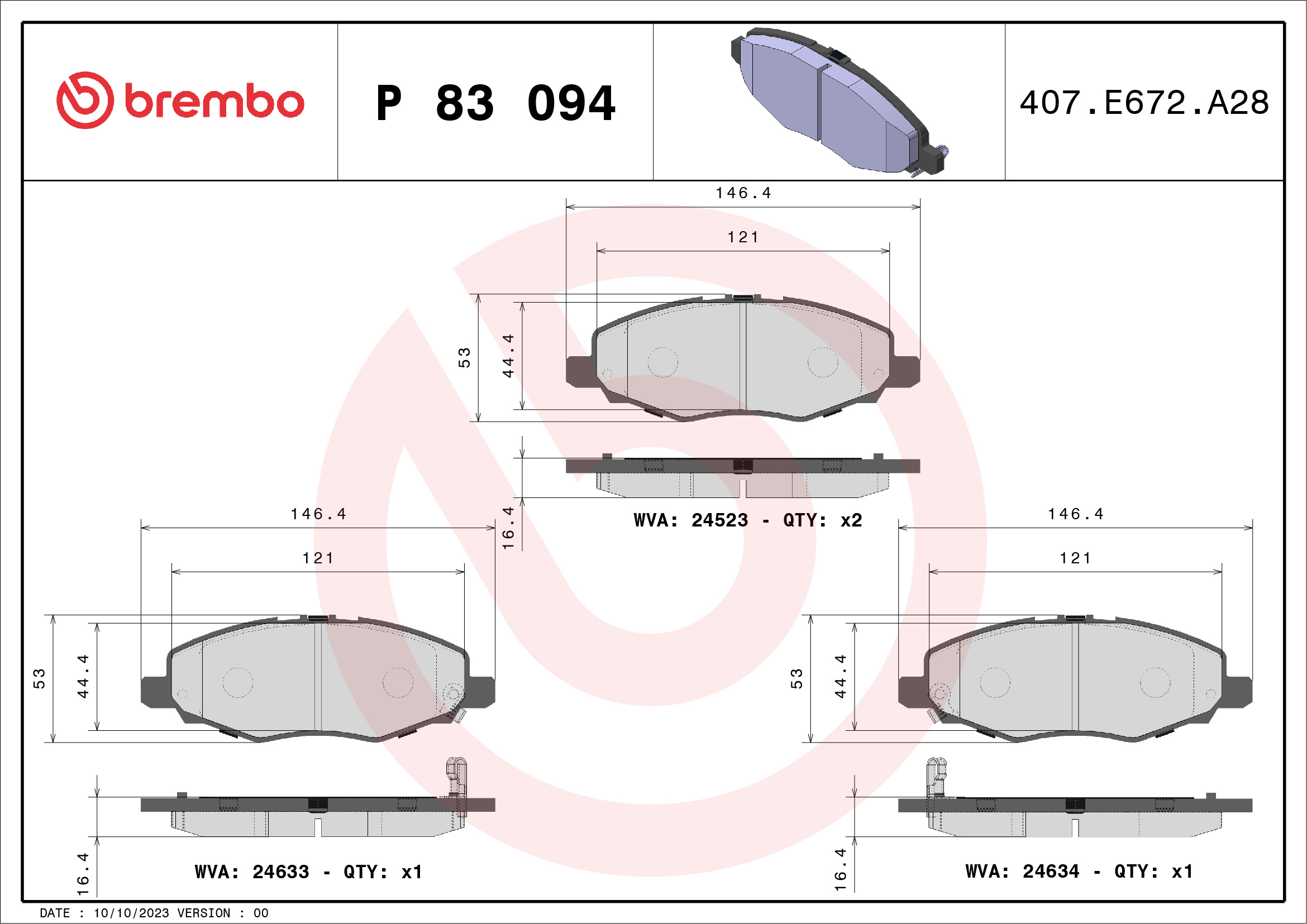 BREMBO BP83094 Fékbetét készlet, tárcsafék