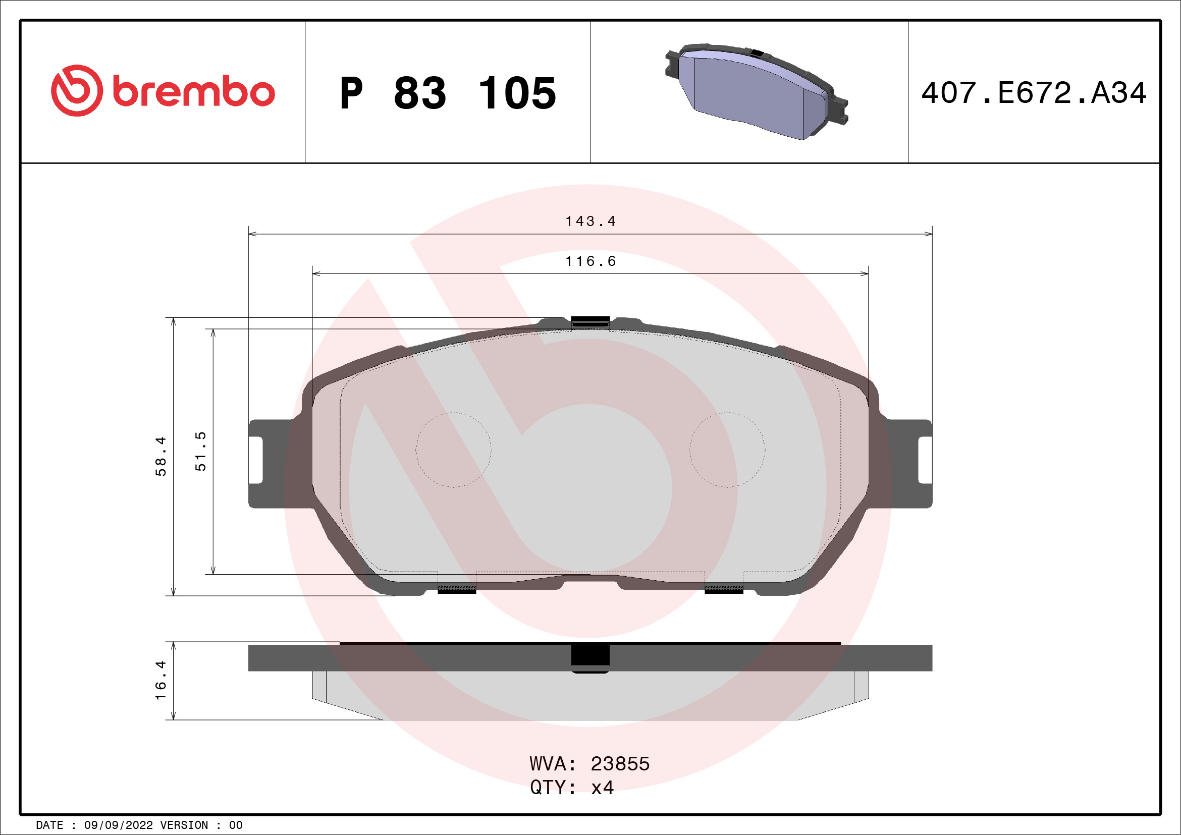 BREMBO BREP83105 fékbetét készlet, tárcsafék