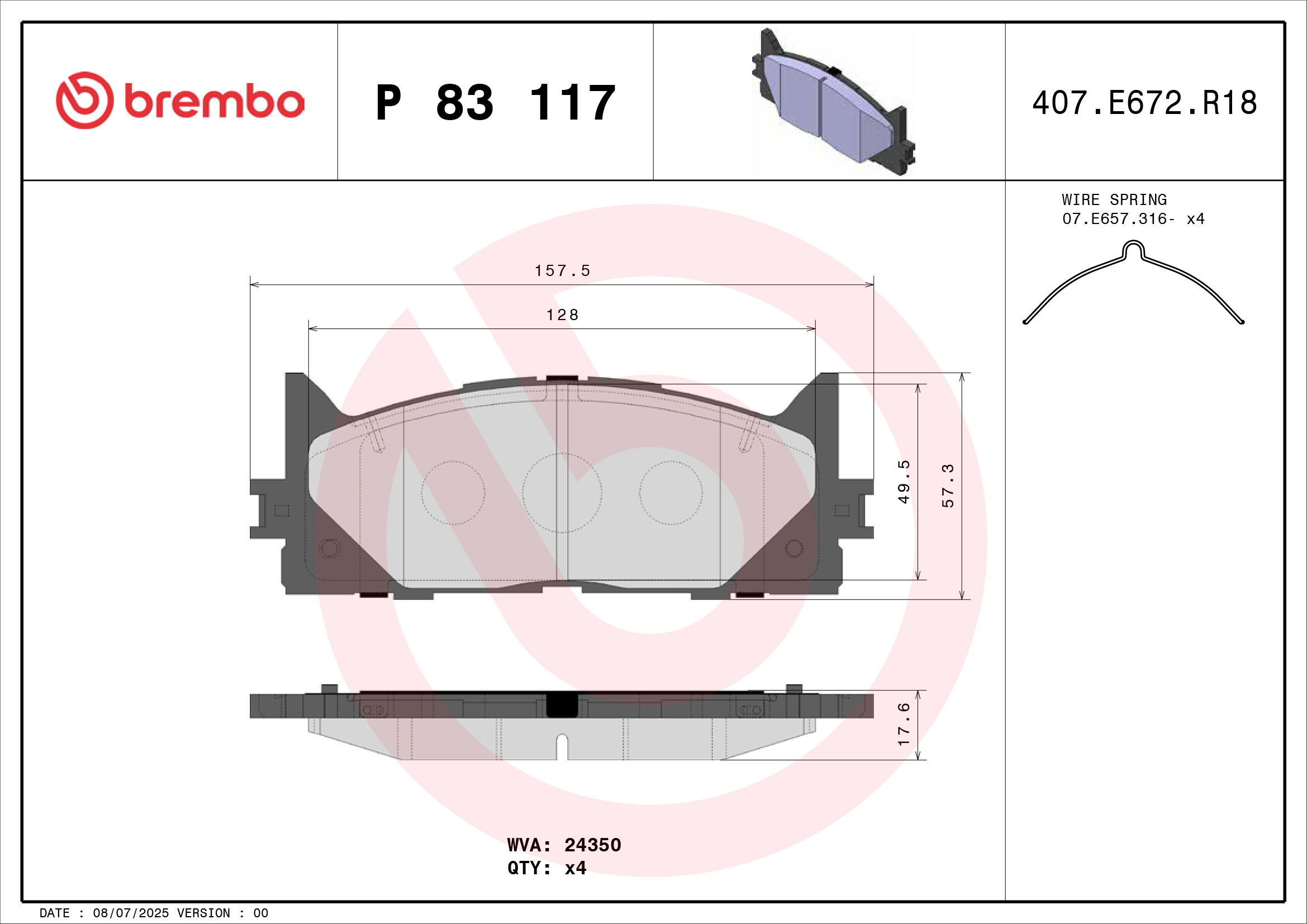 BREMBO BP83117 Fékbetét készlet, tárcsafék