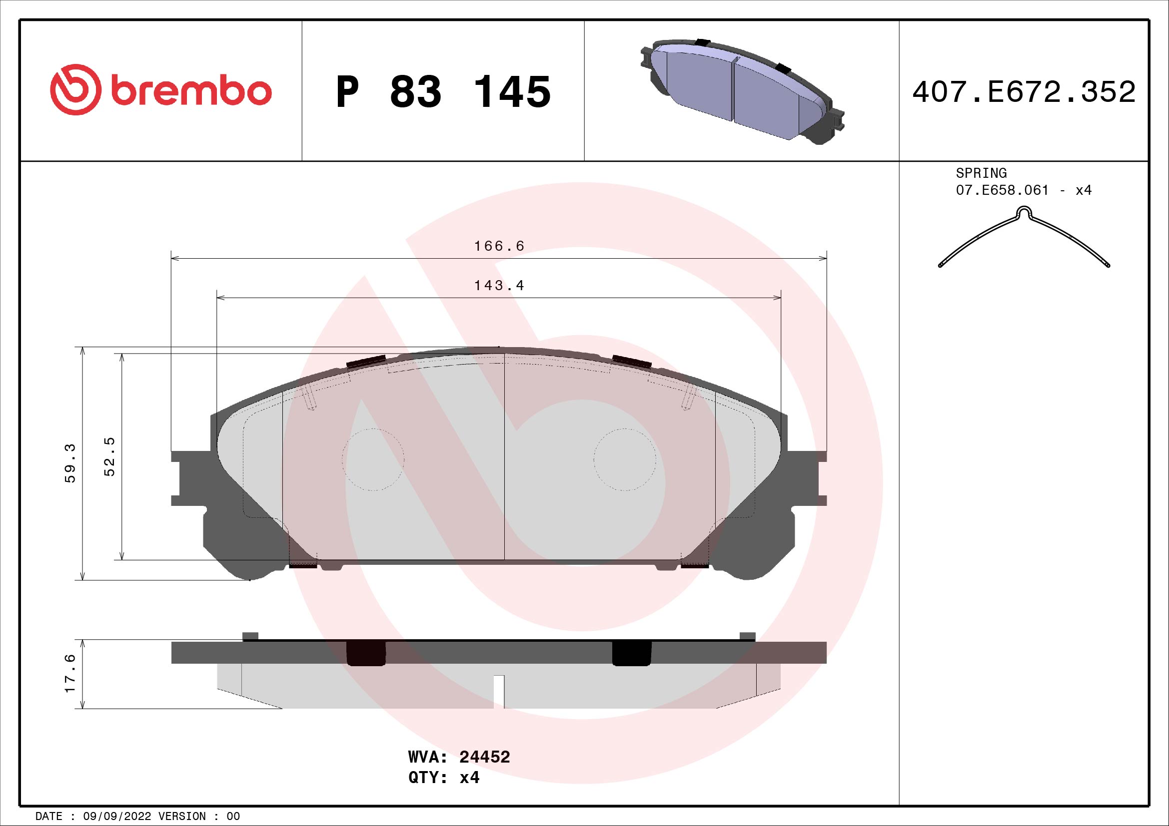 BREMBO BREP83145 fékbetét készlet, tárcsafék