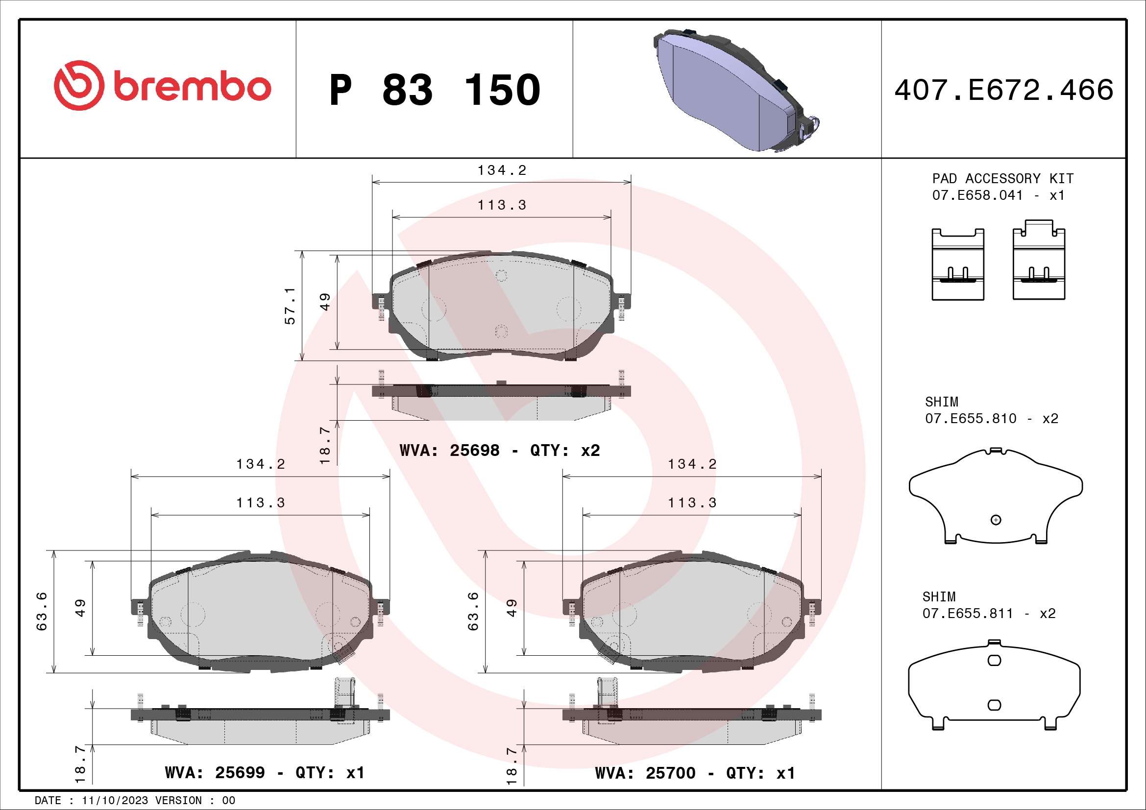 BREMBO BREP83150 fékbetét készlet, tárcsafék