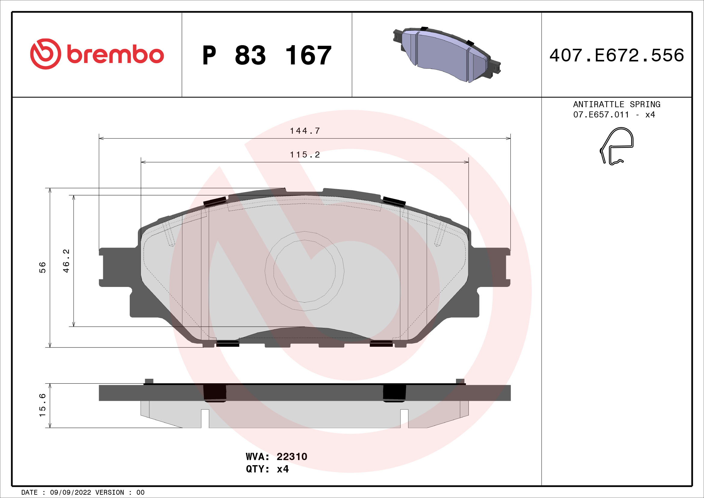 BREMBO BREP83167 fékbetét készlet, tárcsafék