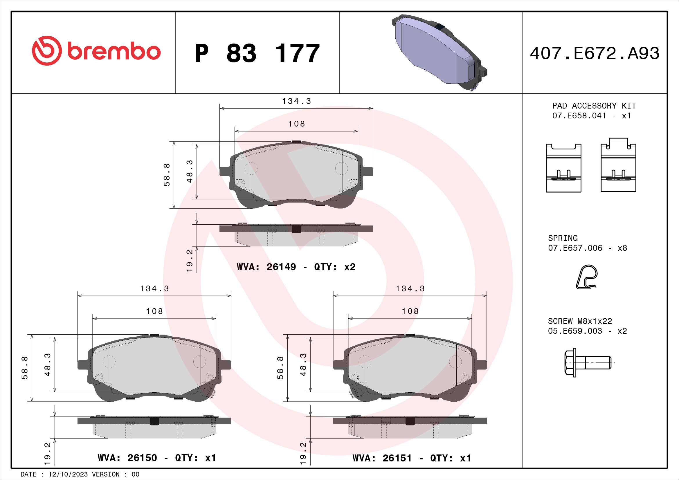 BREMBO 1003107802 P83177 - Első fékbetét készlet