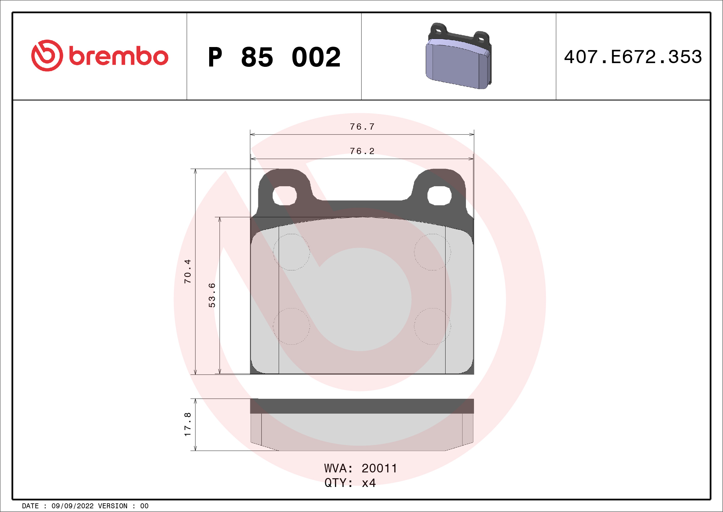 BREMBO  P85002 - Első fékbetét készlet