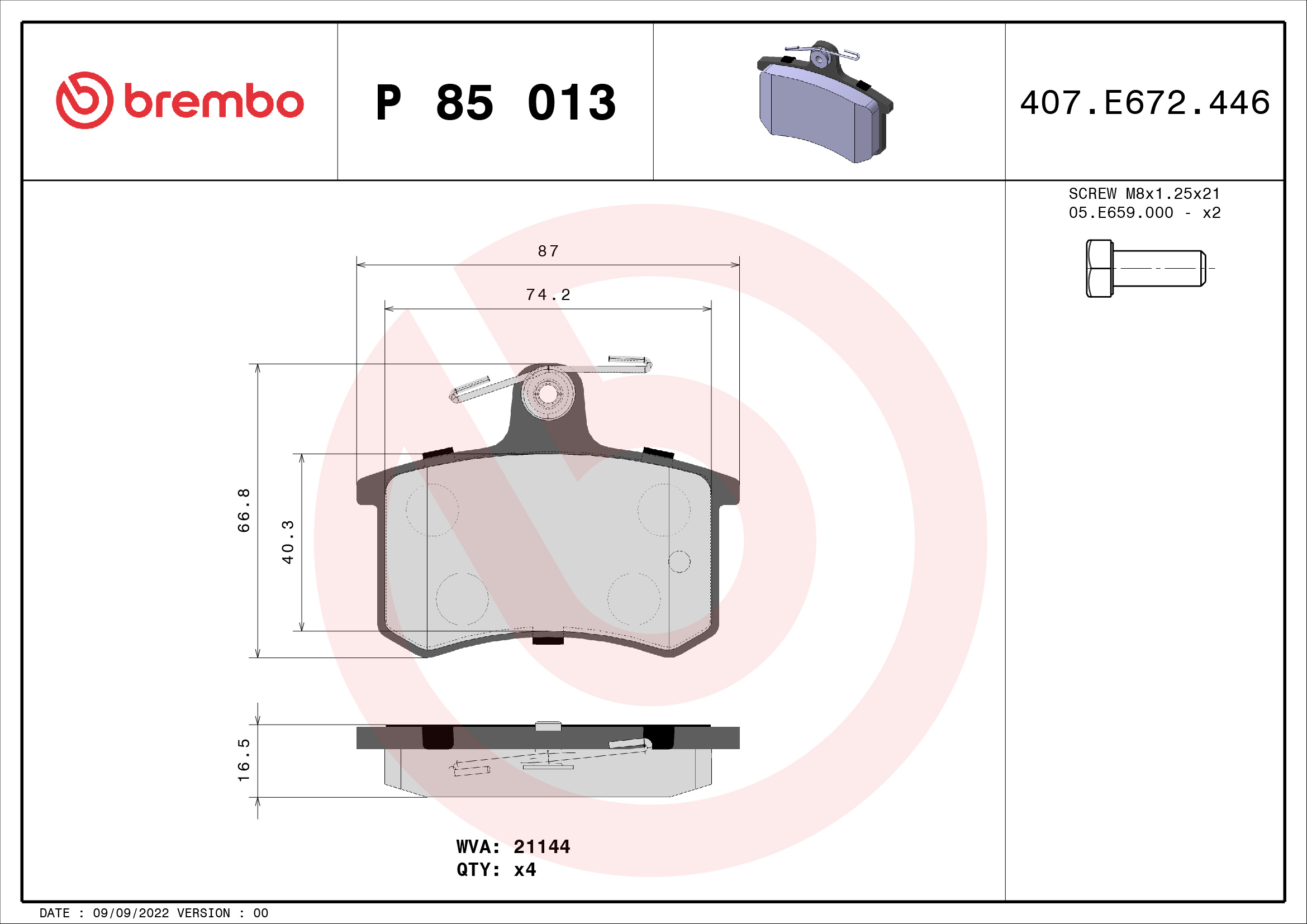 BREMBO BP85013 Fékbetét készlet, tárcsafék