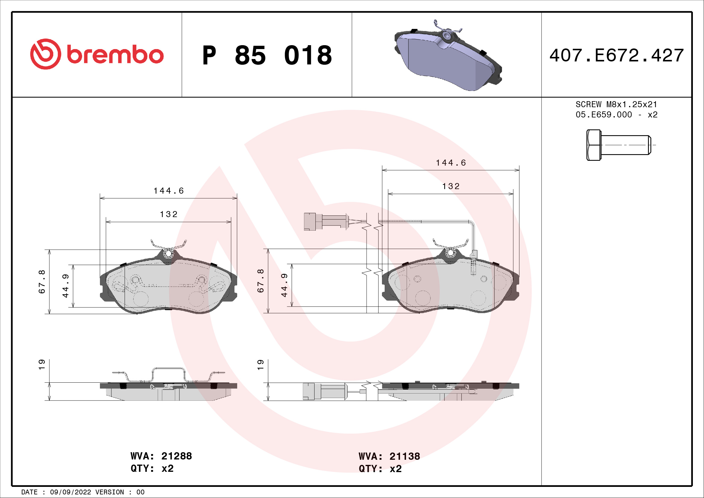 BREMBO BREP85018 fékbetét készlet, tárcsafék