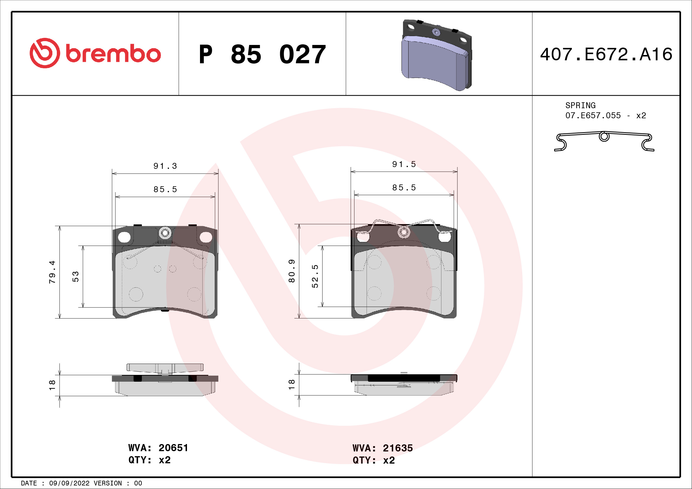 BREMBO BREP85027 fékbetét készlet, tárcsafék