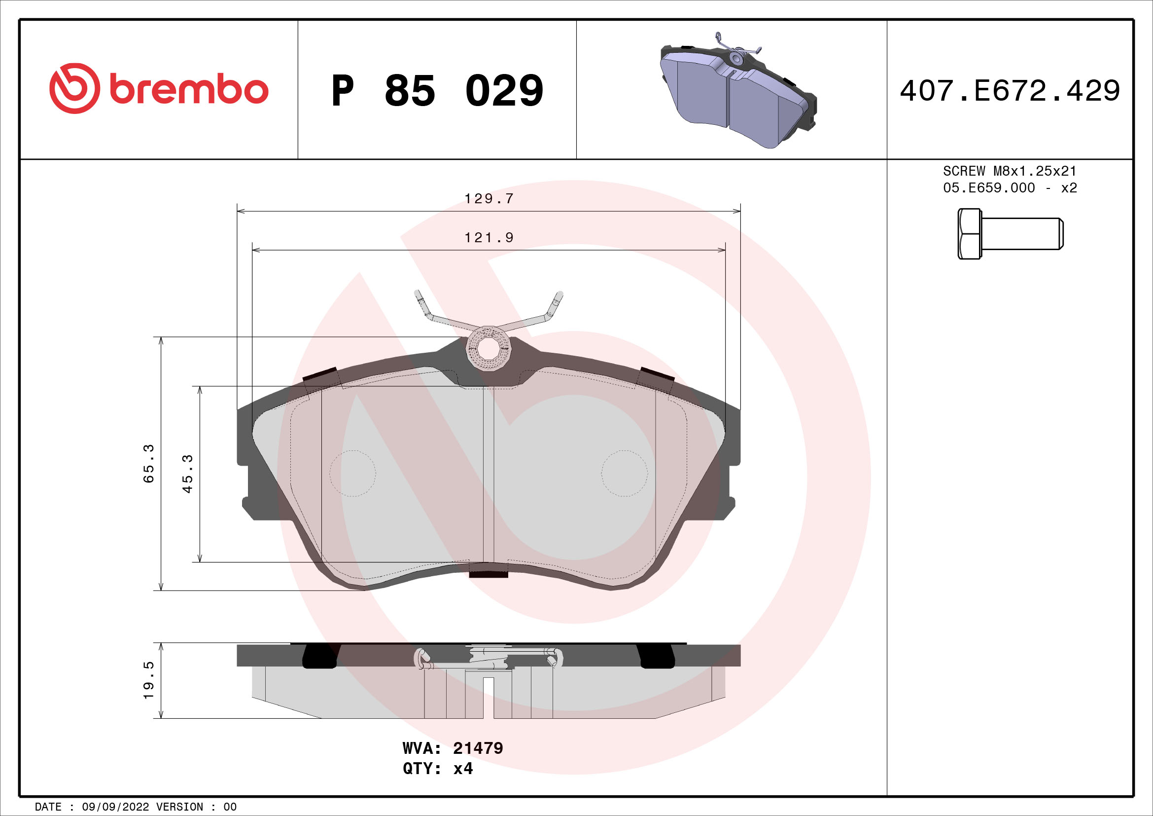 BREMBO P85029 Fékbetét készlet, tárcsafék