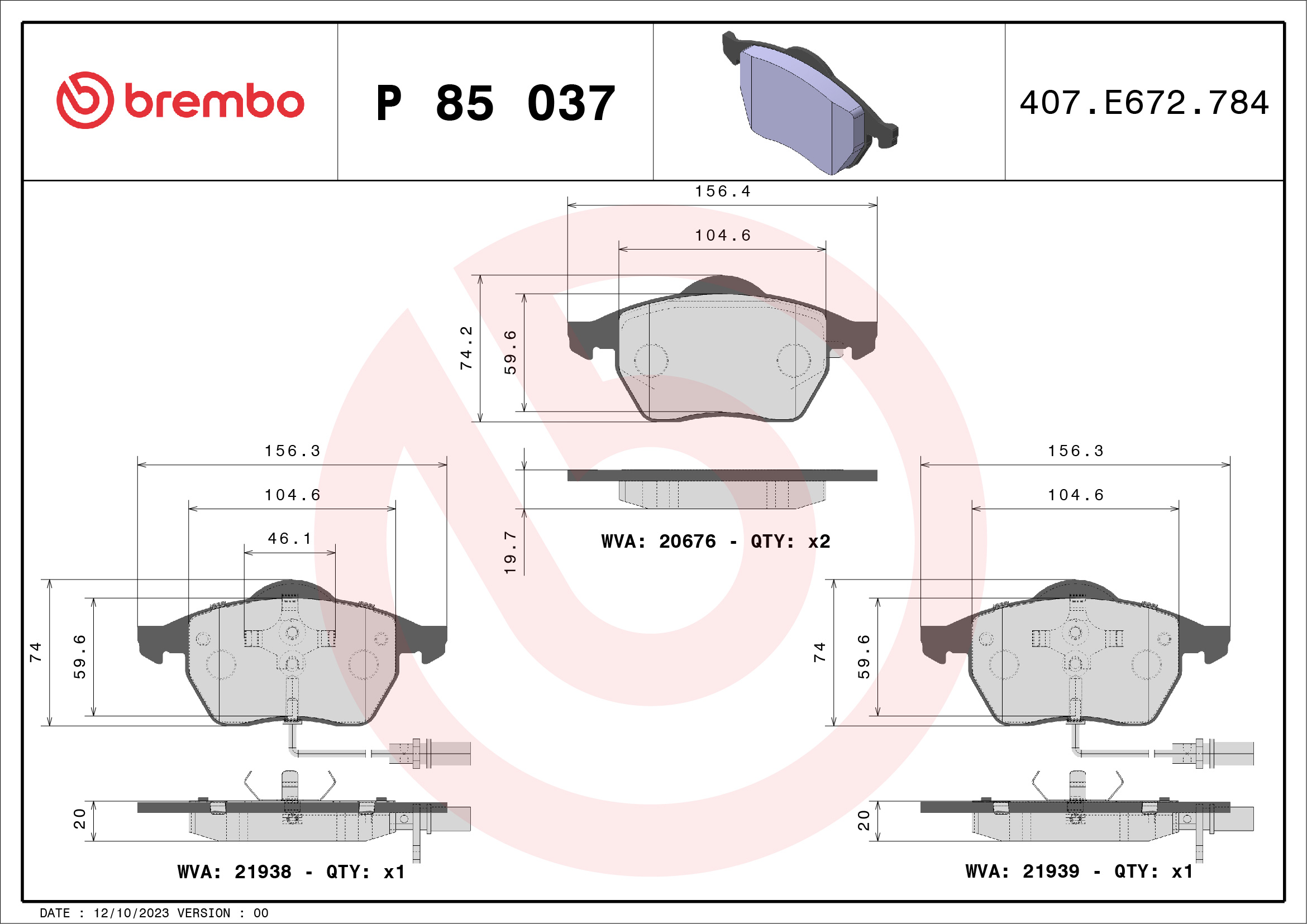 BREMBO P85037 Fékbetét készlet, tárcsafék
