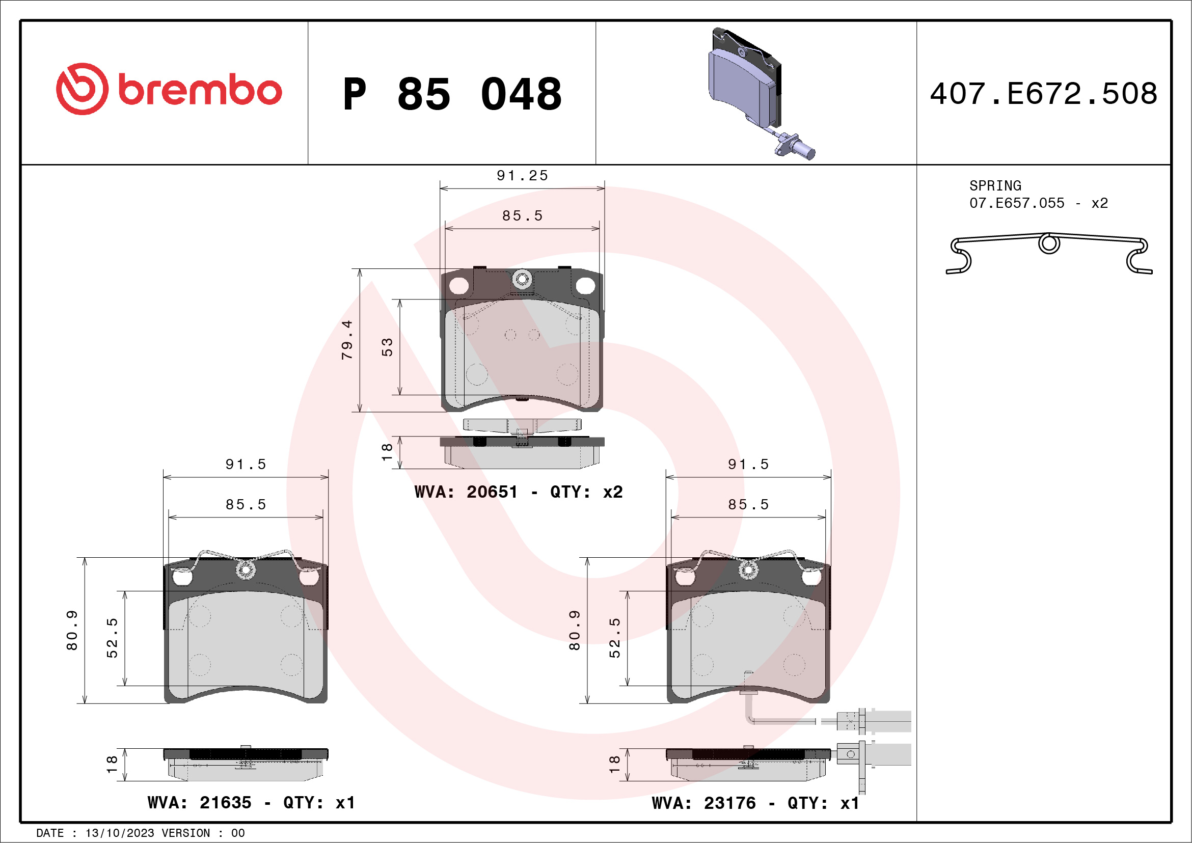 BREMBO BP85048 Fékbetét készlet, tárcsafék