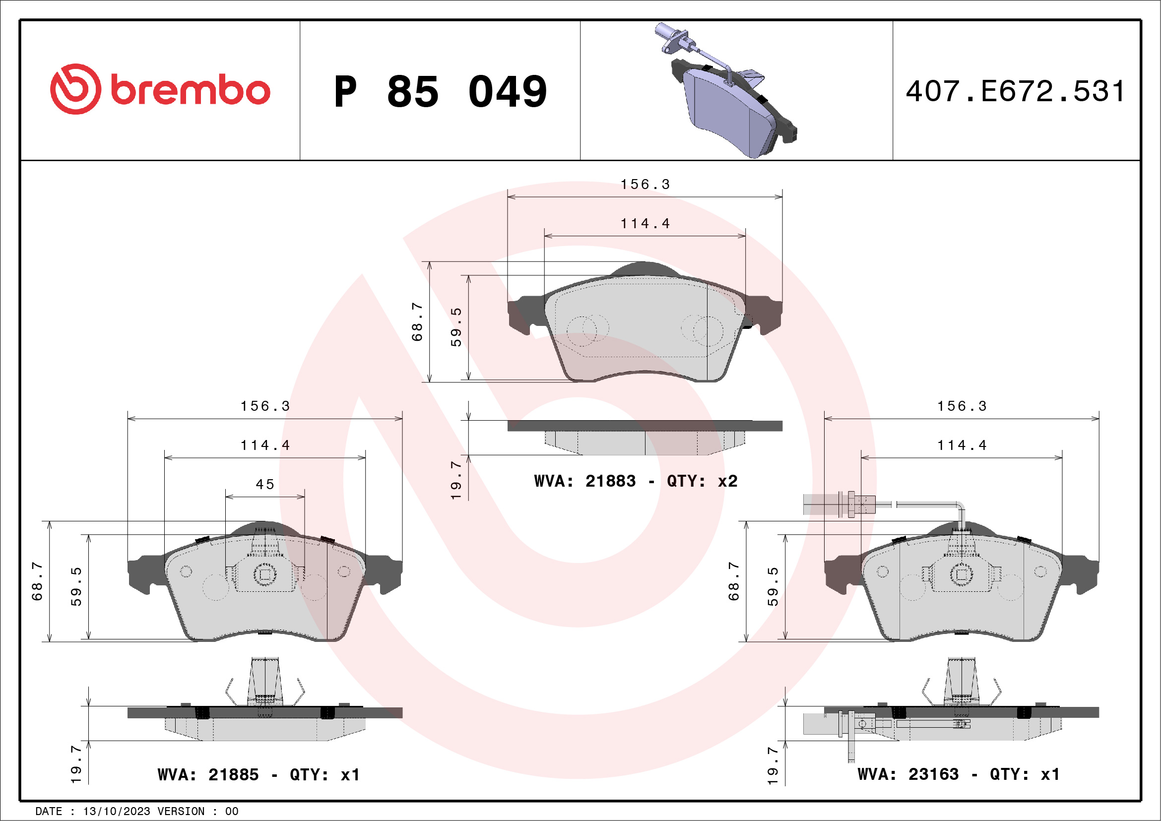 BREMBO BP85049 Fékbetét készlet, tárcsafék