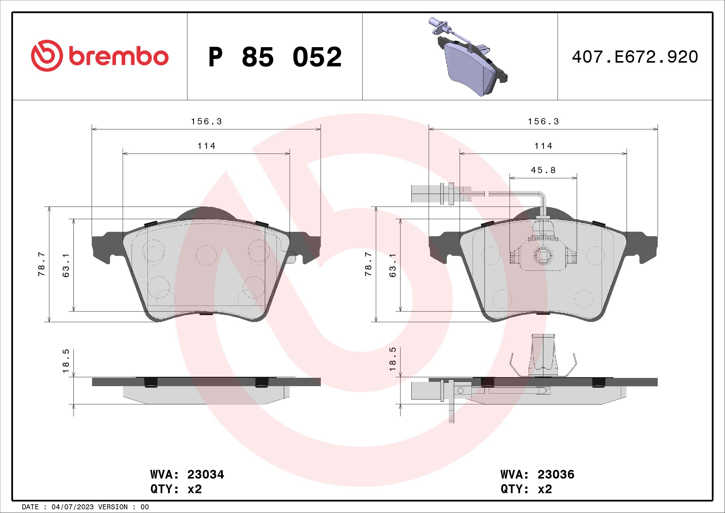 BREMBO BREP85052 fékbetét készlet, tárcsafék