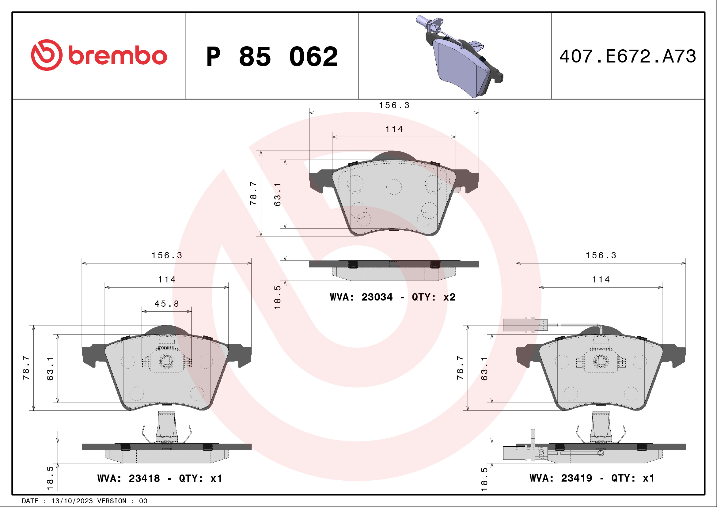 BREMBO P85062 Fékbetét készlet, tárcsafék