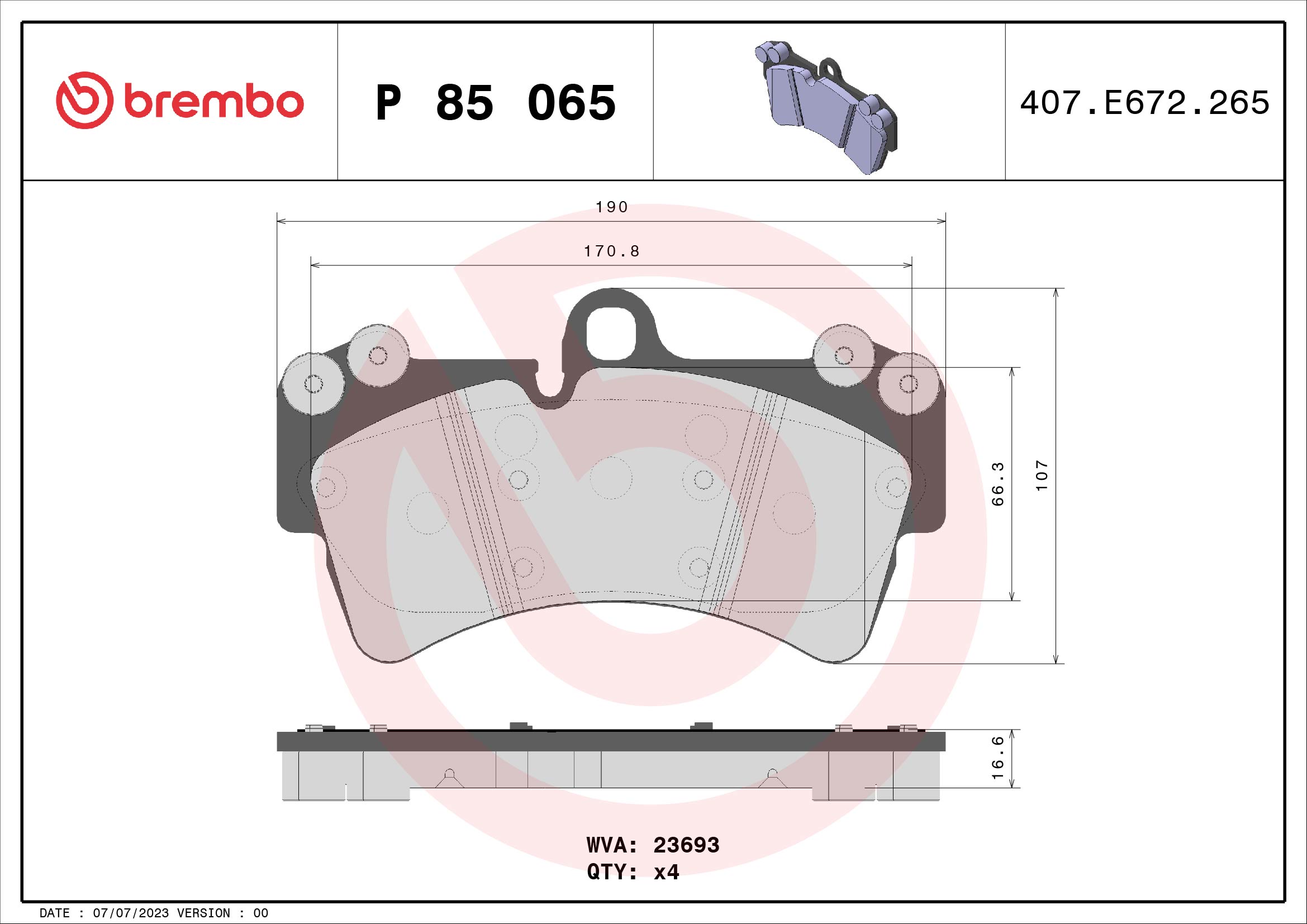 BREMBO BP85065 Fékbetét készlet, tárcsafék