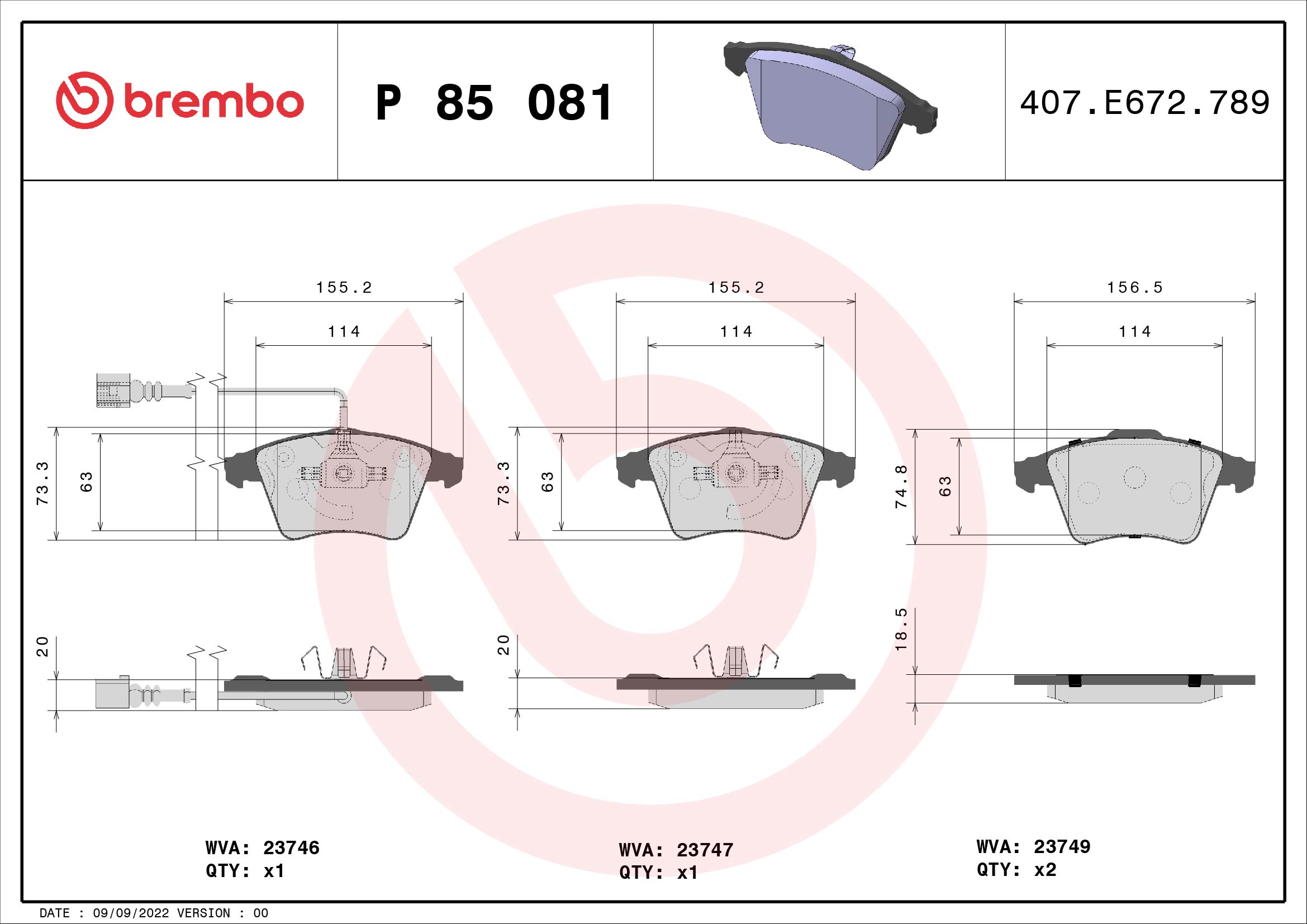 BREMBO 1001063377 P85081 - Első fékbetét készlet