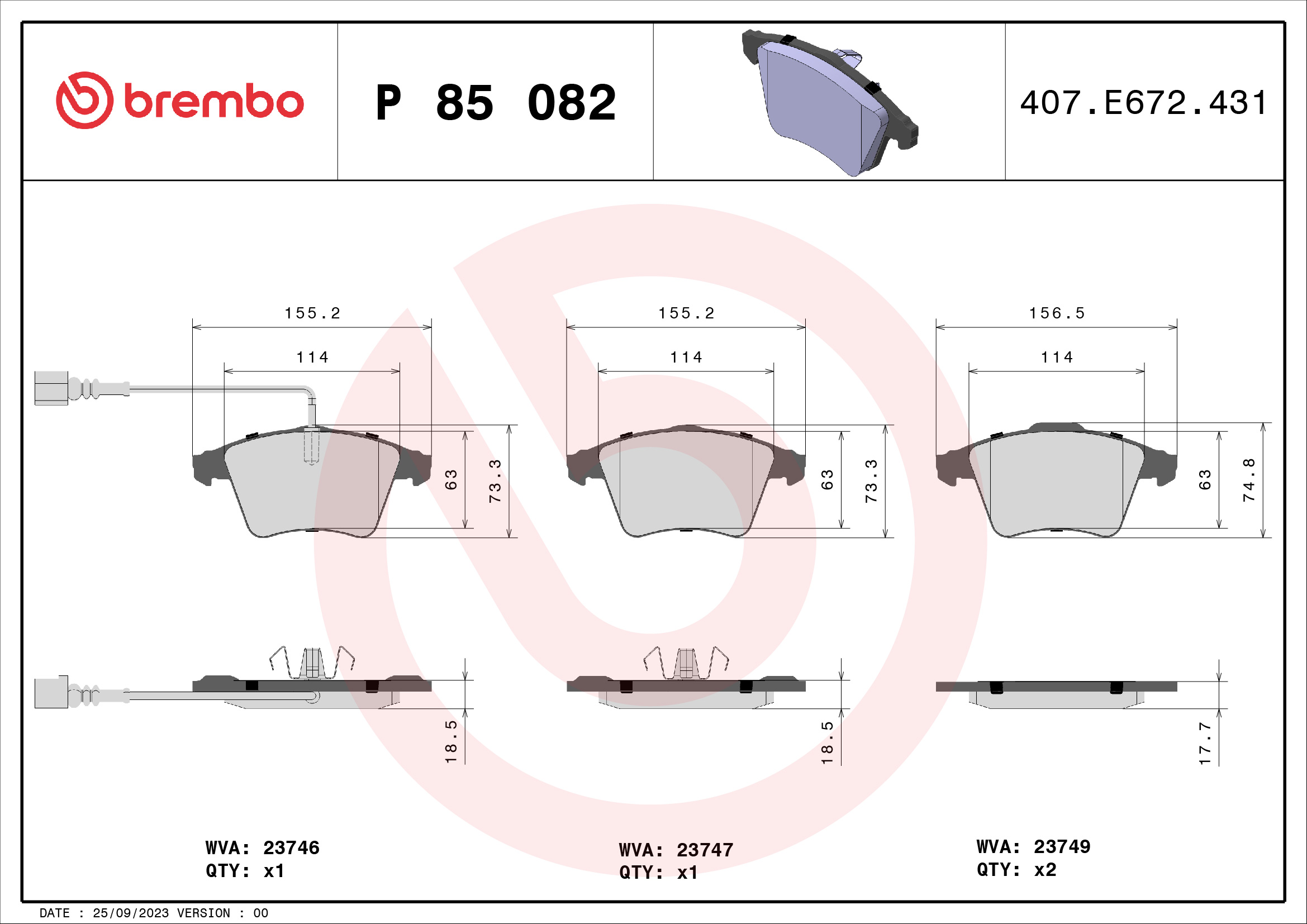 BREMBO BP85082 Fékbetét készlet, tárcsafék