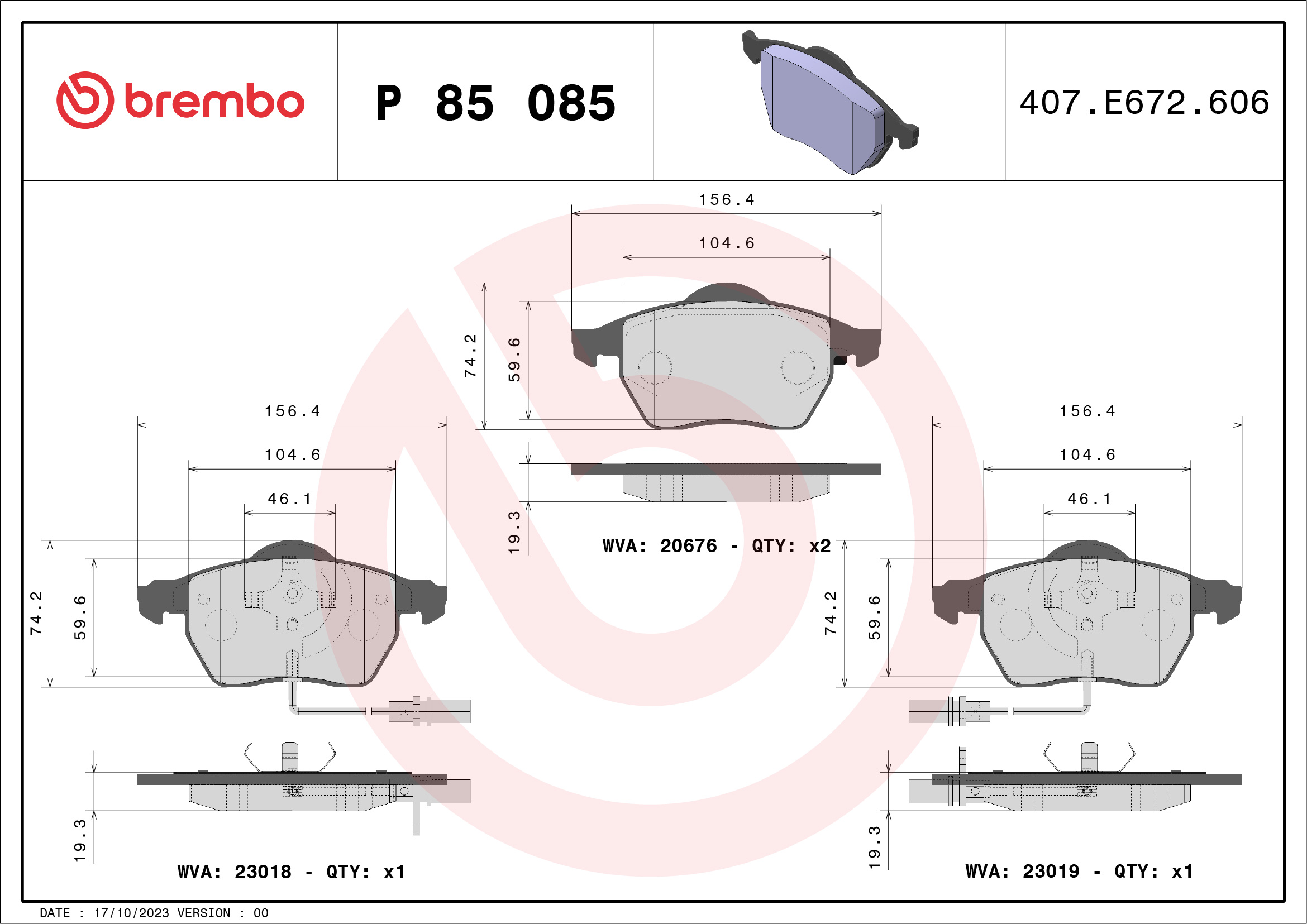BREMBO BP85085 Fékbetét készlet, tárcsafék