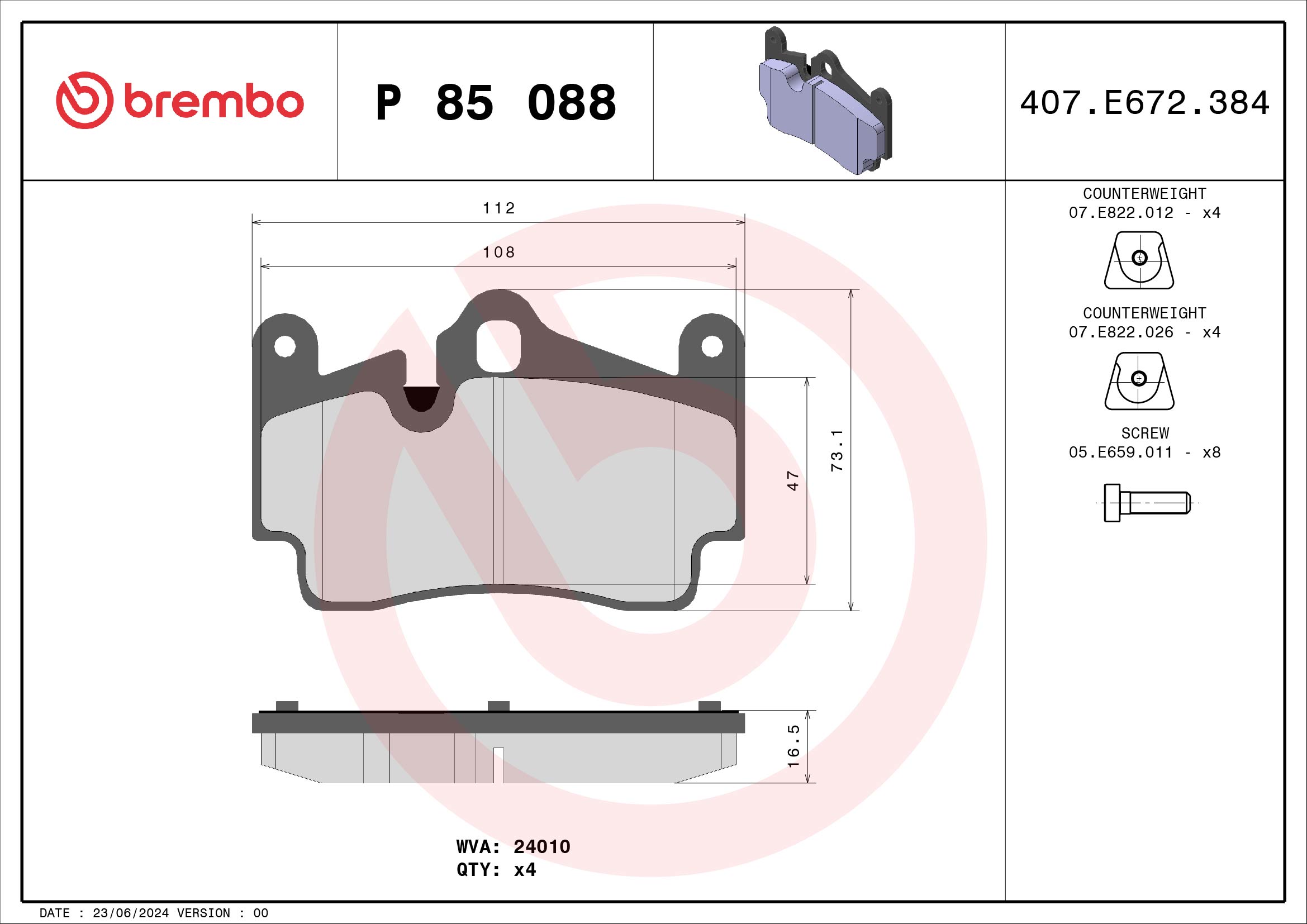 BREMBO BREP85088 fékbetét készlet, tárcsafék