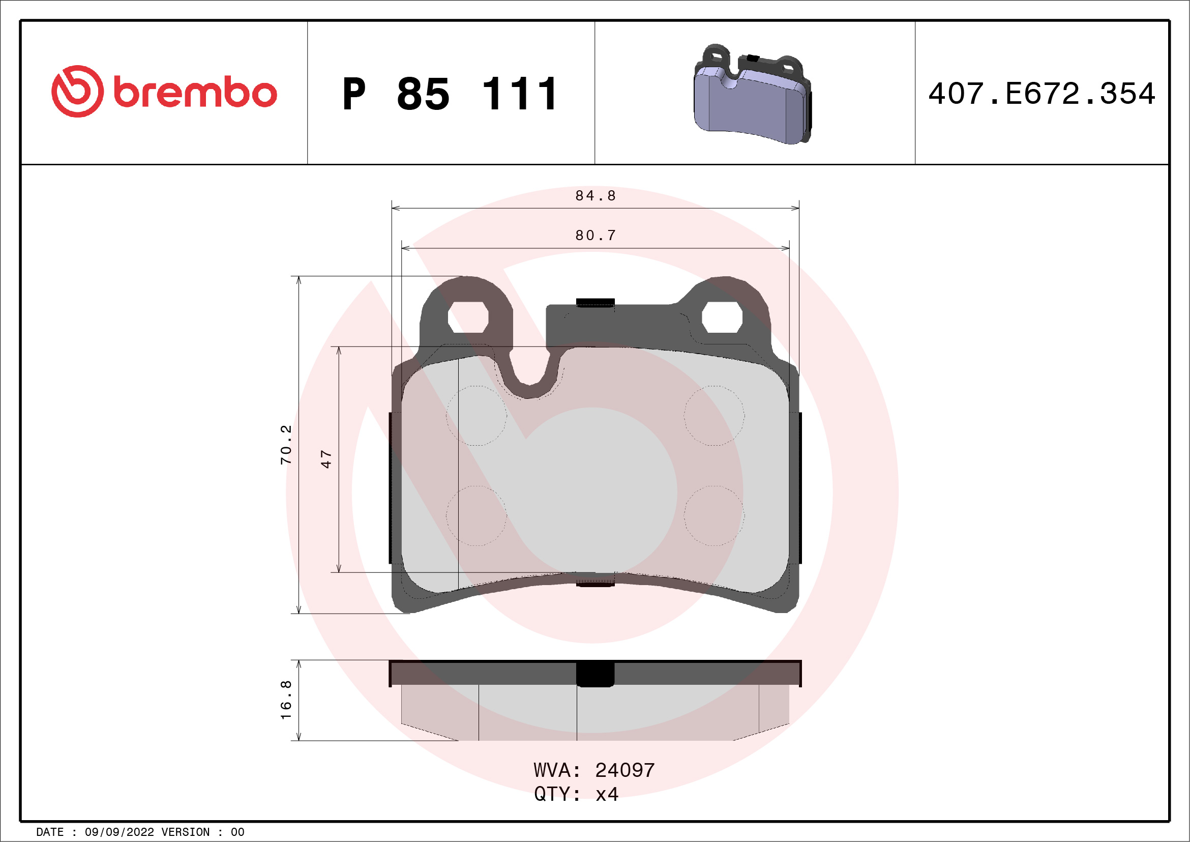 BREMBO BREP85111 fékbetét készlet, tárcsafék