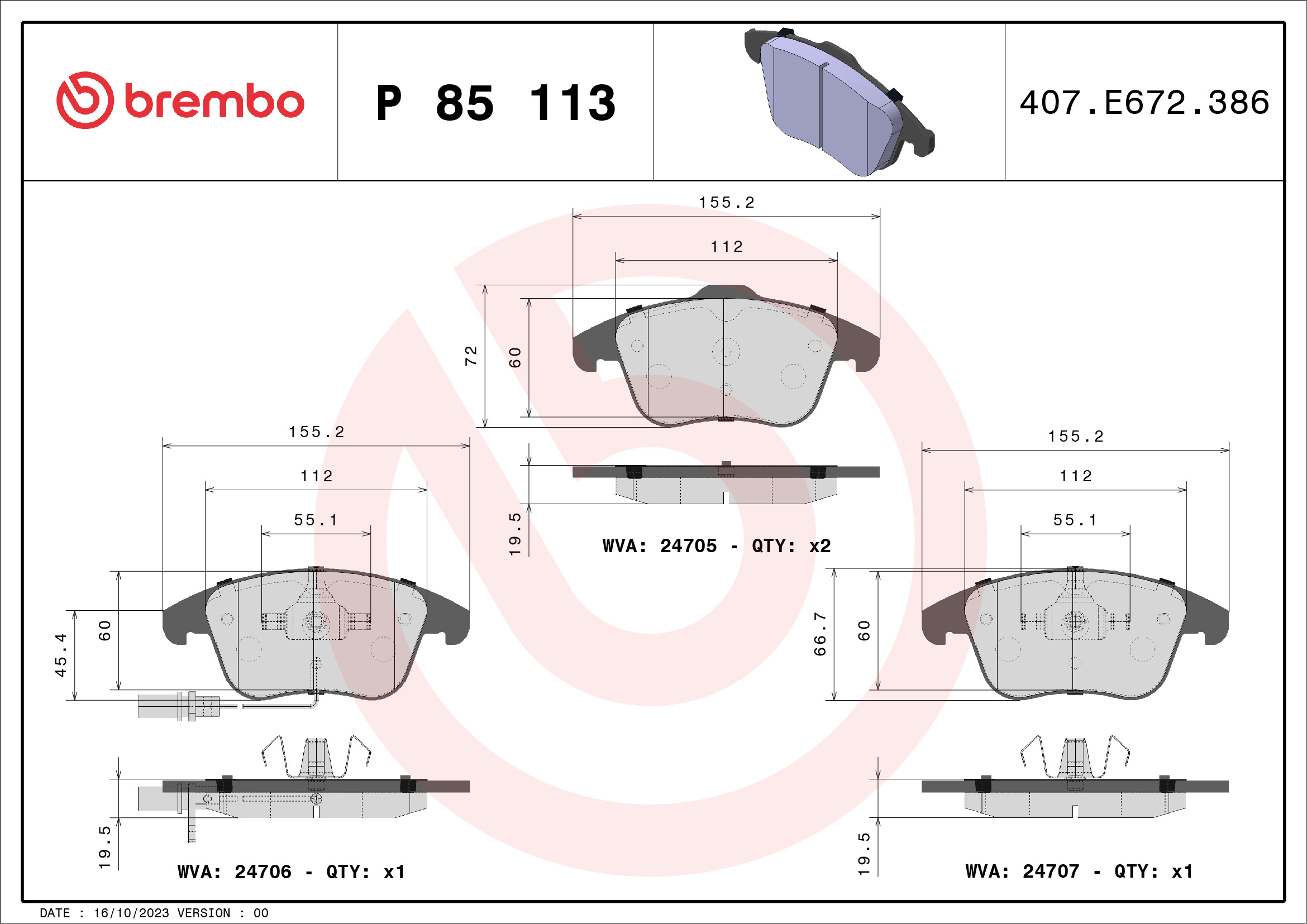 BREMBO P85113X Fékbetét készlet, tárcsafék