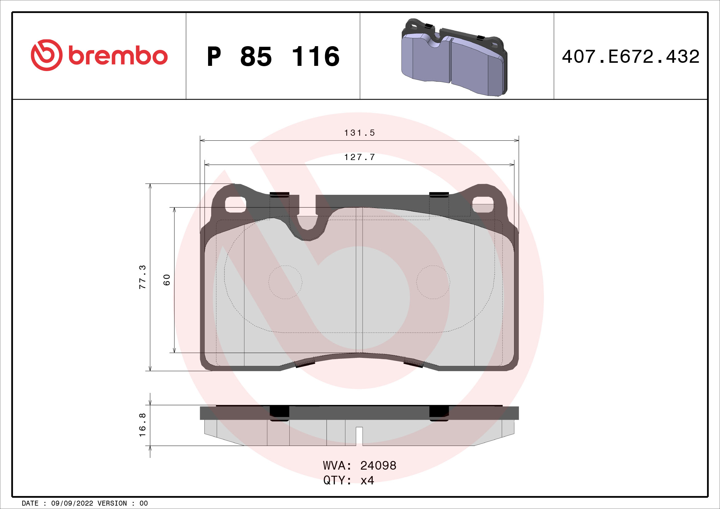 BREMBO BREP85116 fékbetét készlet, tárcsafék