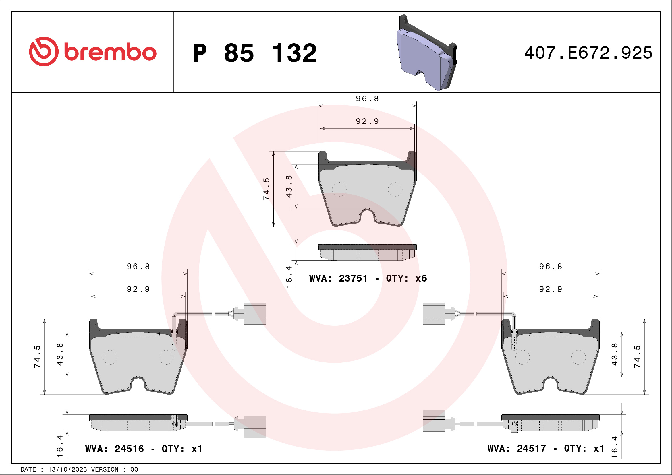 BREMBO BREP85132 fékbetét készlet, tárcsafék