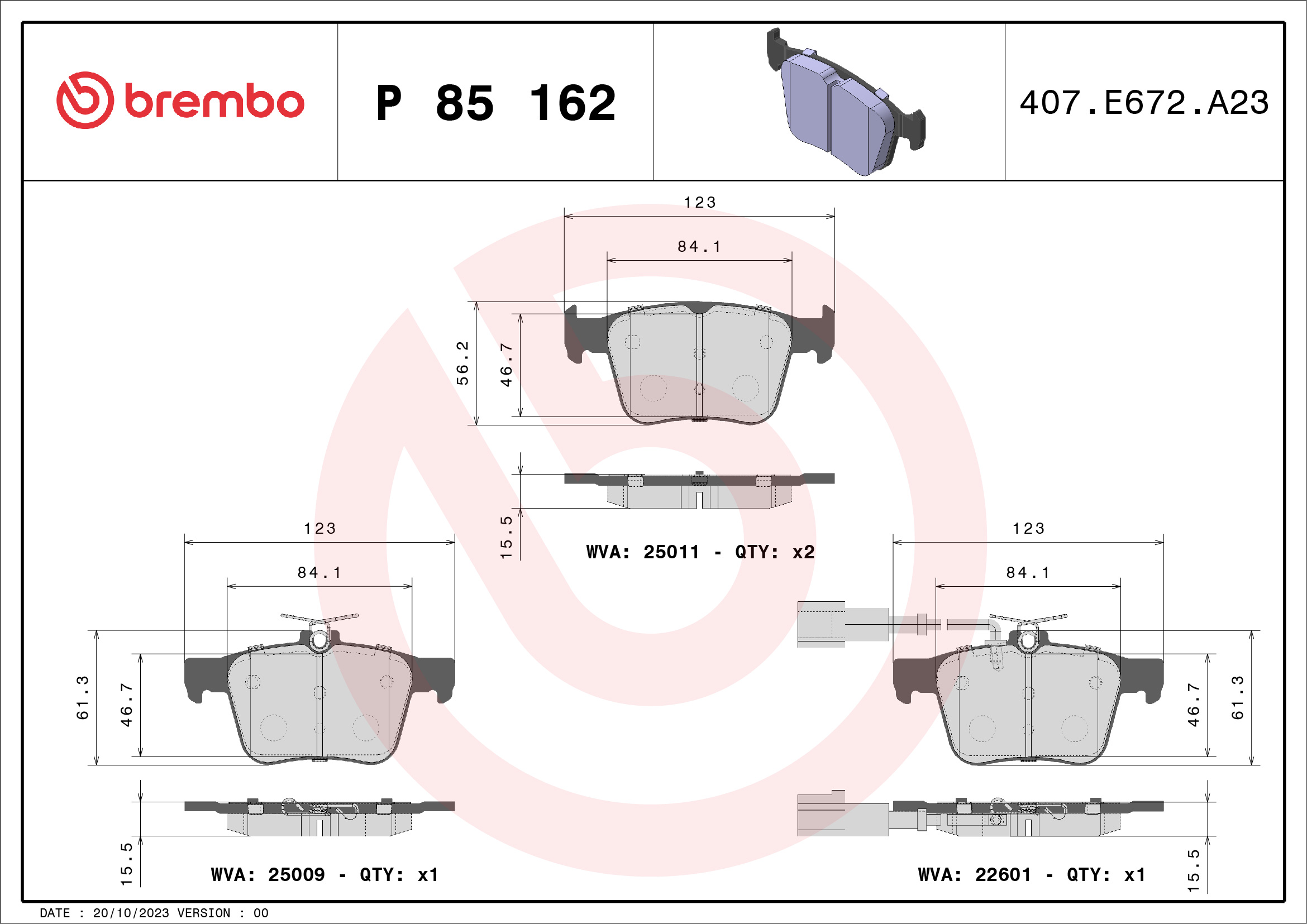 BREMBO BREP85162 fékbetét készlet, tárcsafék