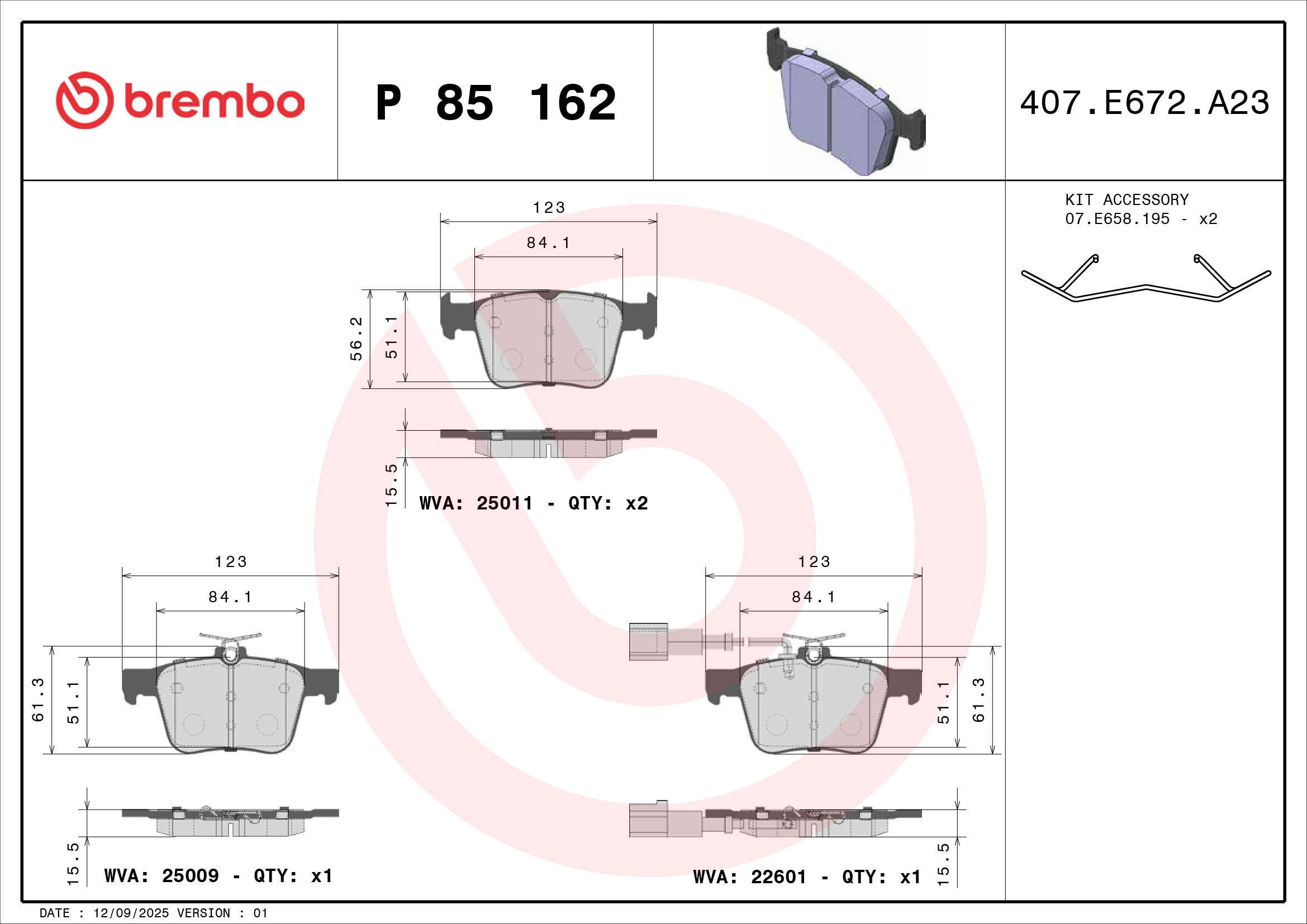 BREMBO BREP85162 fékbetét készlet, tárcsafék