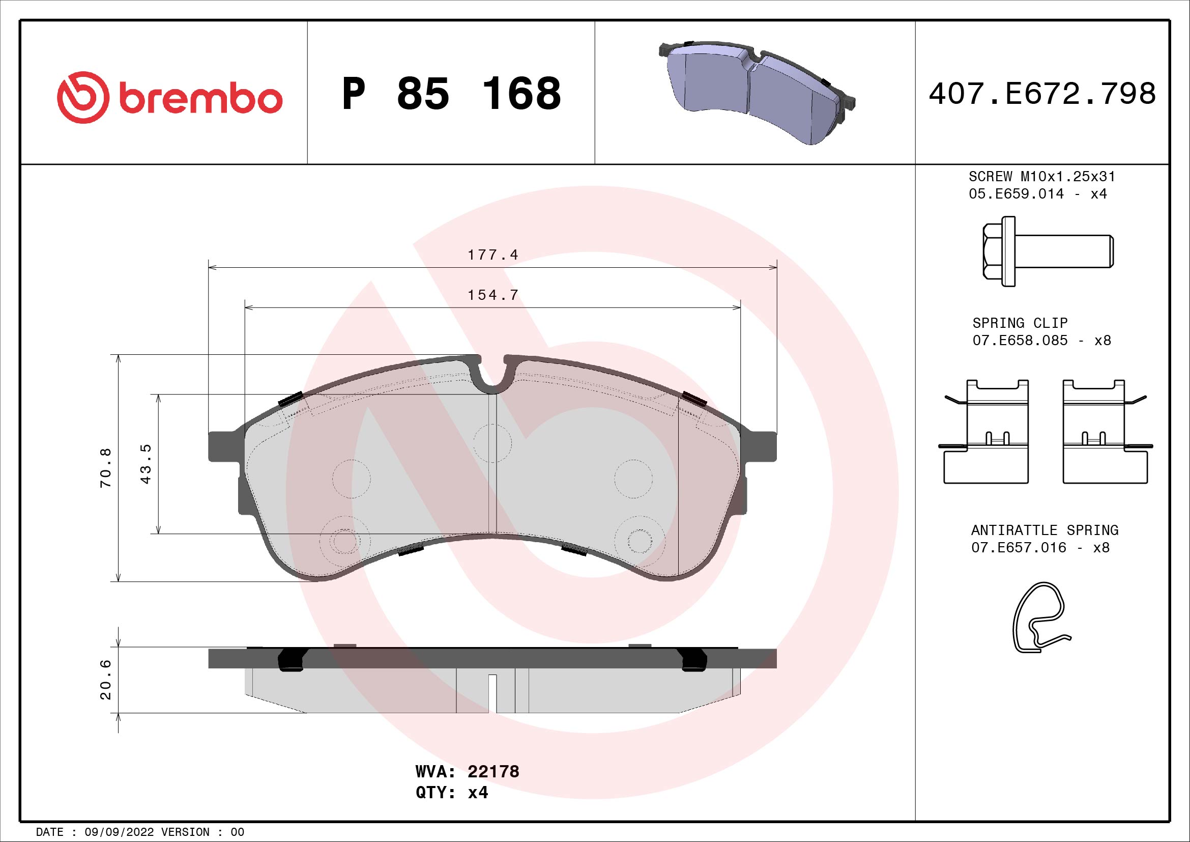 BREMBO BREP85168 fékbetét készlet, tárcsafék