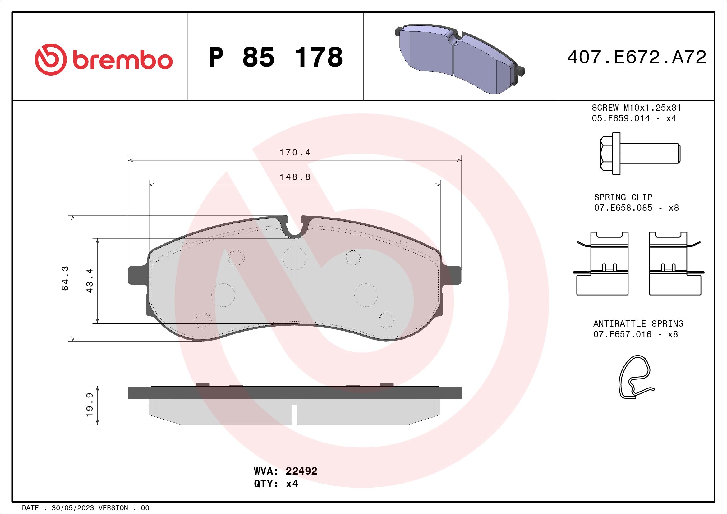 BREMBO BREP85178 fékbetét készlet, tárcsafék