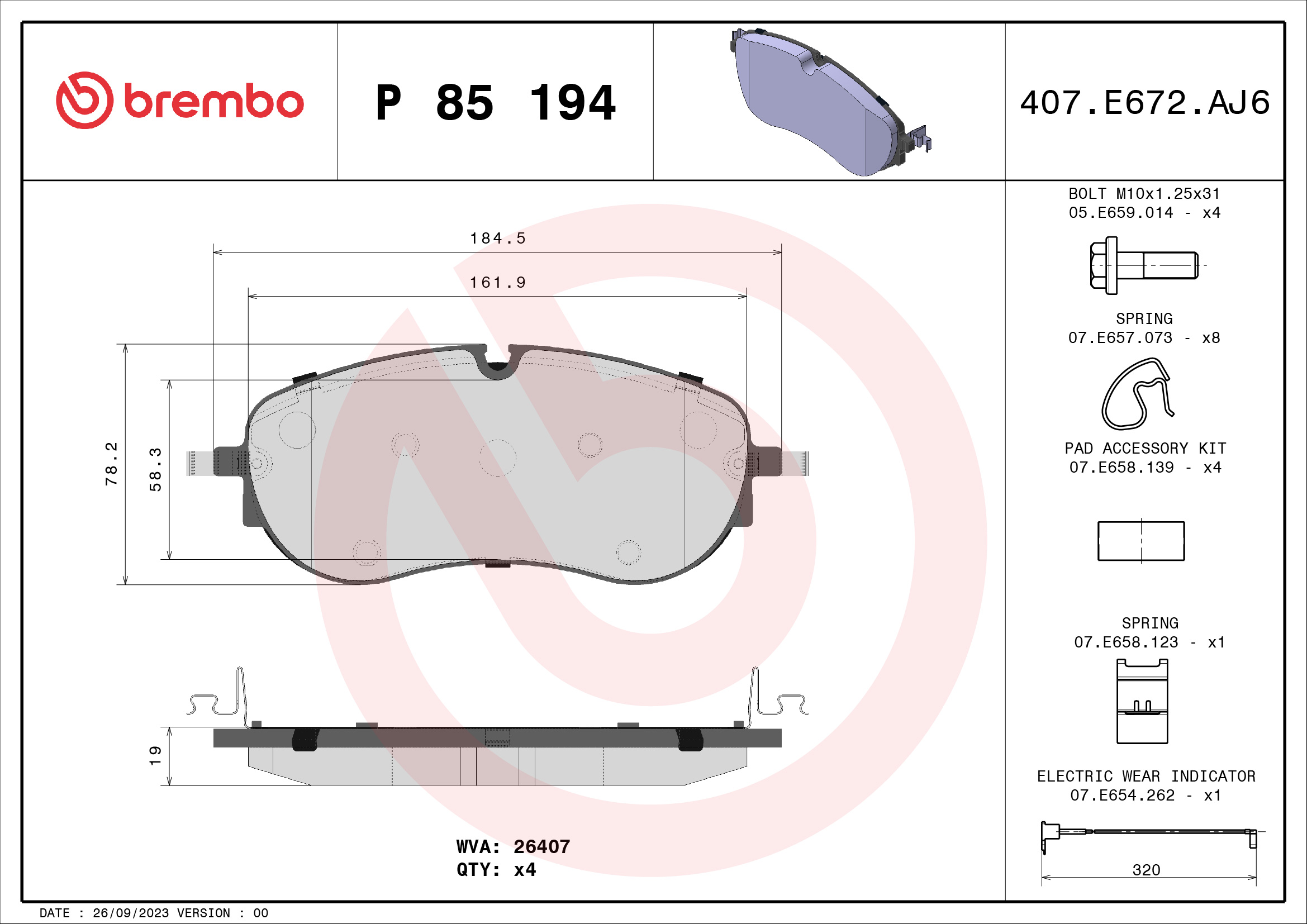 BREMBO BREP85194 fékbetét készlet, tárcsafék