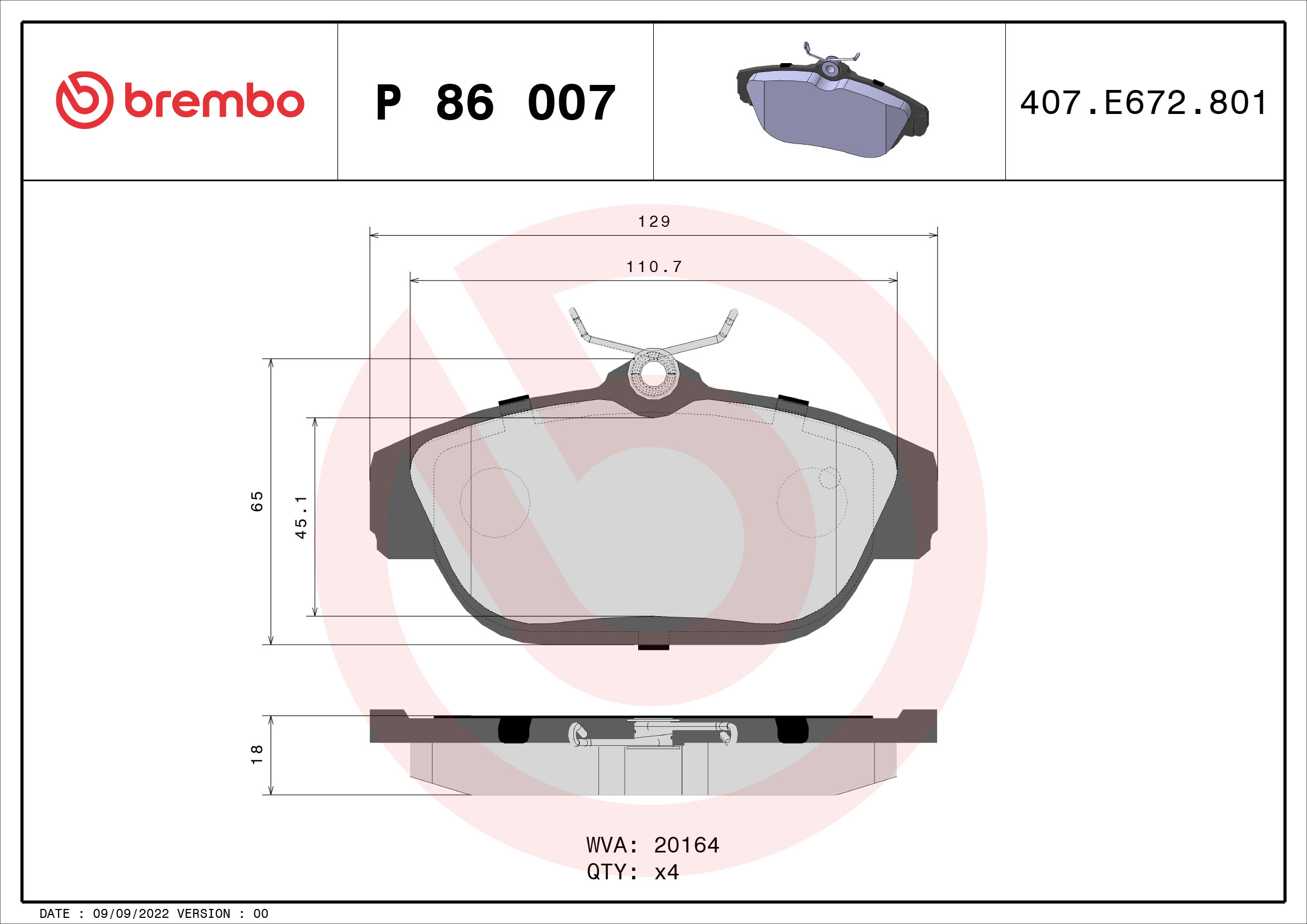 BREMBO BREP86007 fékbetét készlet, tárcsafék