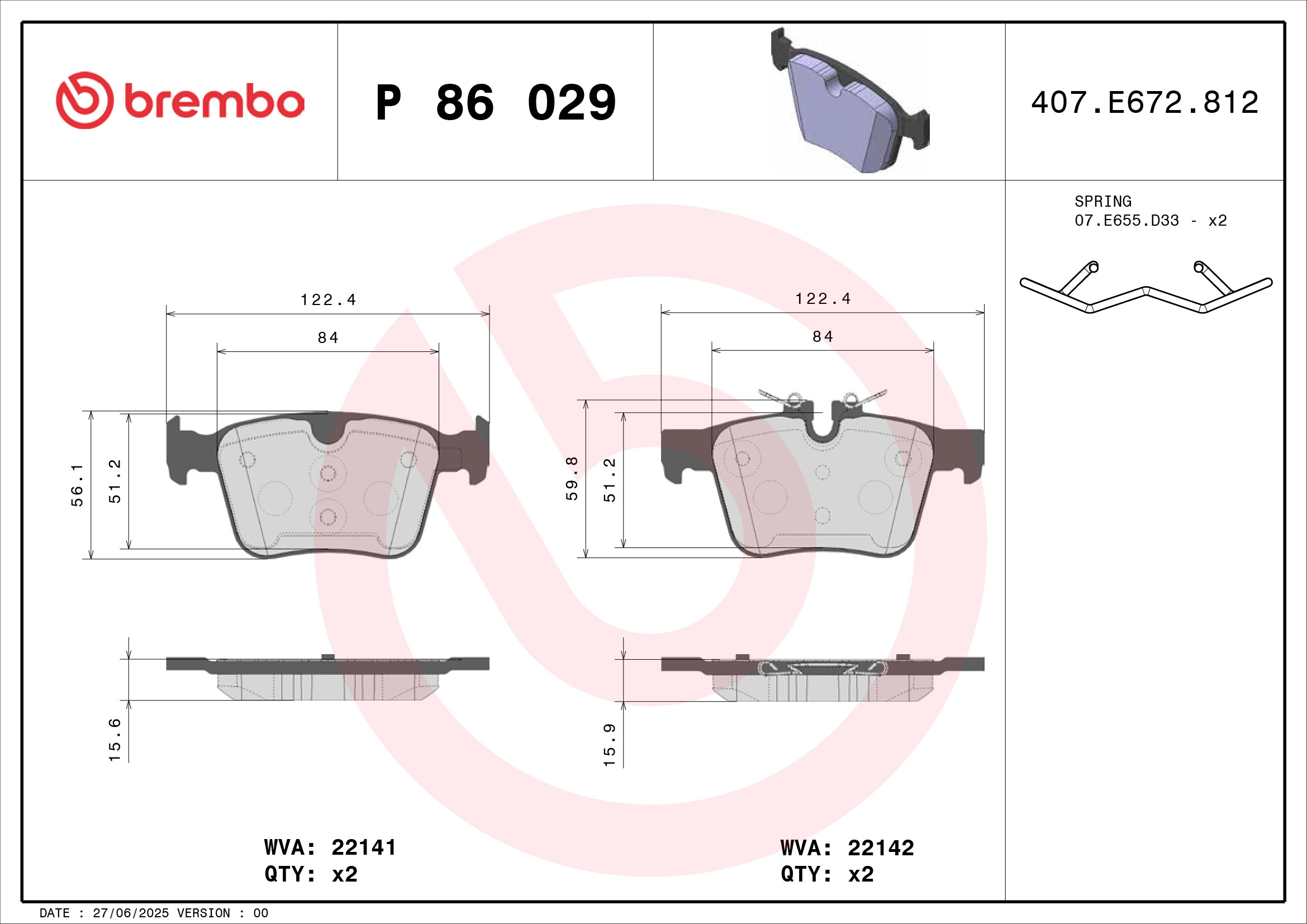 BREMBO BREP86029 fékbetét készlet, tárcsafék