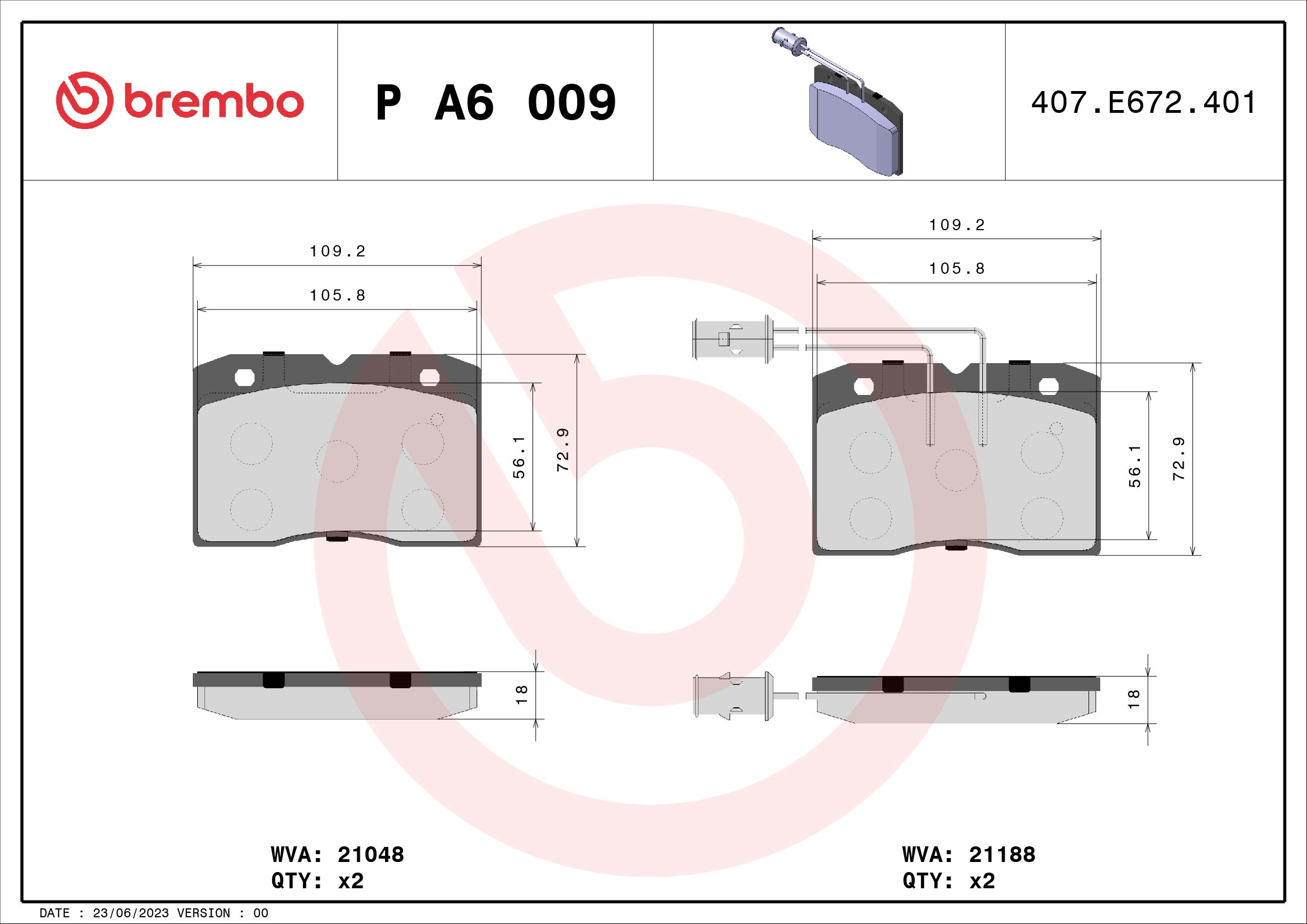 BREMBO BPA6009 Fékbetét készlet, tárcsafék