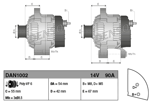 DENSO 1001736492 DAN1002 - generátor