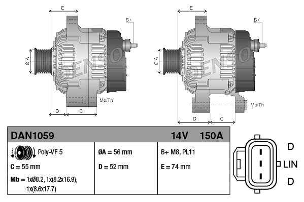 DENSO 1001764384 DAN1059 - generátor