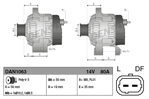 DENSO 1001736528 DAN1063 - generátor