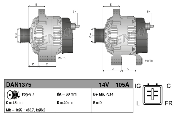 DENSO 1001736622 DAN1375 - generátor