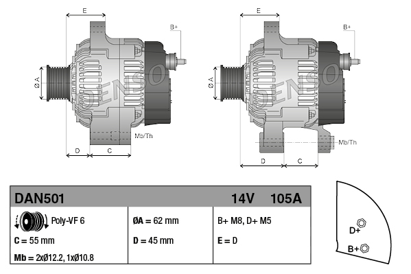 DENSO 107904 DAN501 - Generátor