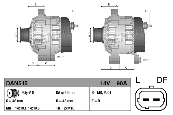 DENSO 1001736649 DAN515 - generátor